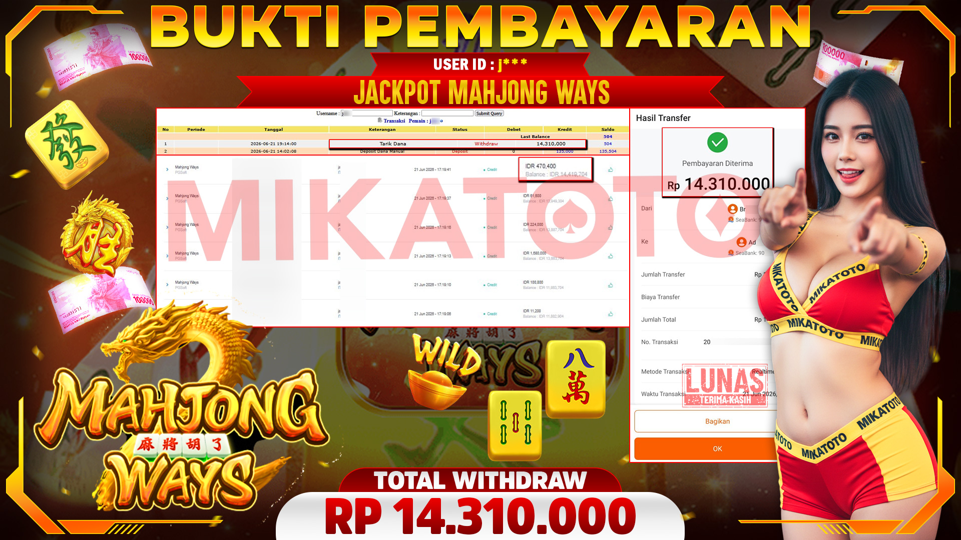 🏆 SELAMAT KEPADA PEMENANG JACKPOT DI Mahjong Ways - PGSoft 14,310,000🏆