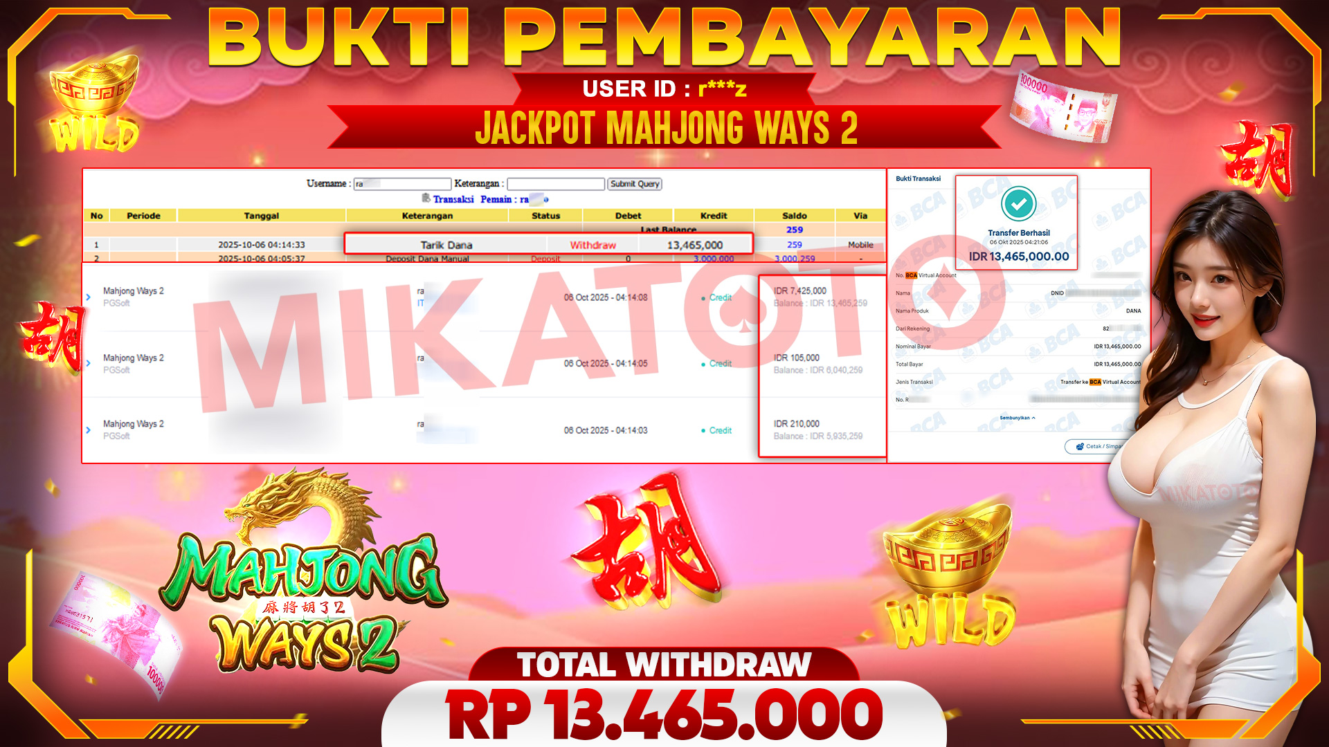 🏆 SELAMAT KEPADA PEMENANG JACKPOT DI Mahjong Ways 2 - PGSoft 13,465,000🏆