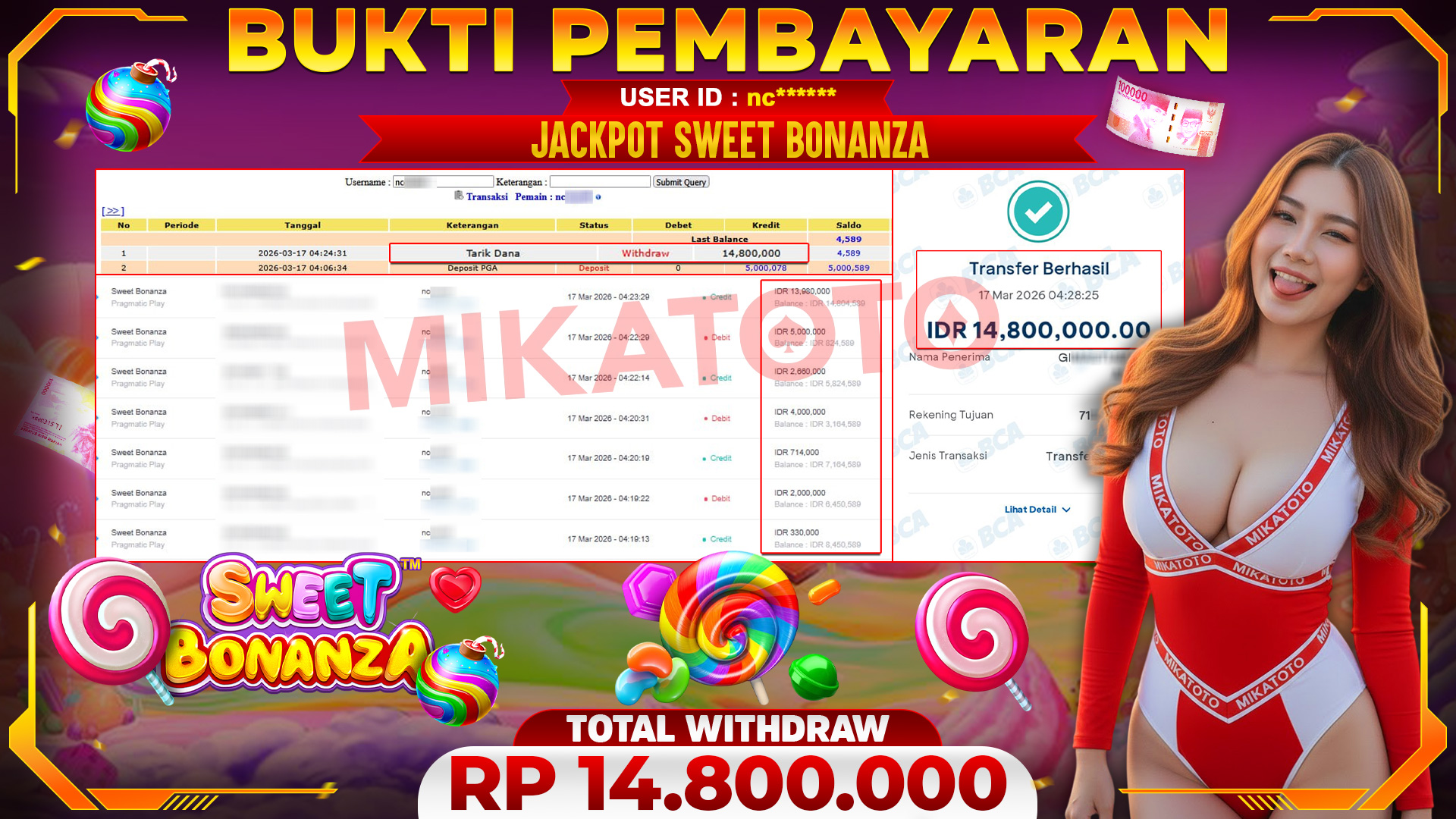 🏆 SELAMAT KEPADA PEMENANG JACKPOT DI Sweet Bonanza - Pragmatic Play 14,800.000🏆