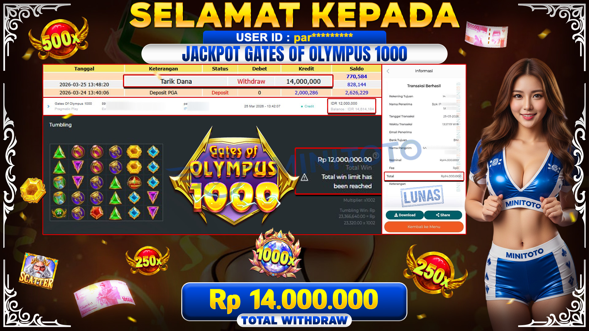 BUKTI JACPOT Gates Of Olympus 1000 - Pragmatic Play