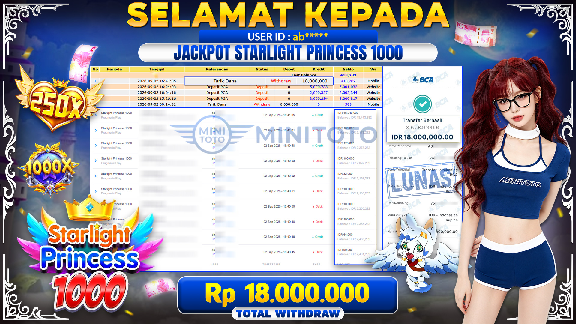 BUKTI JACKPOT STARLIGHT PRINCESS 1000 - PRAGMATIC PLAY