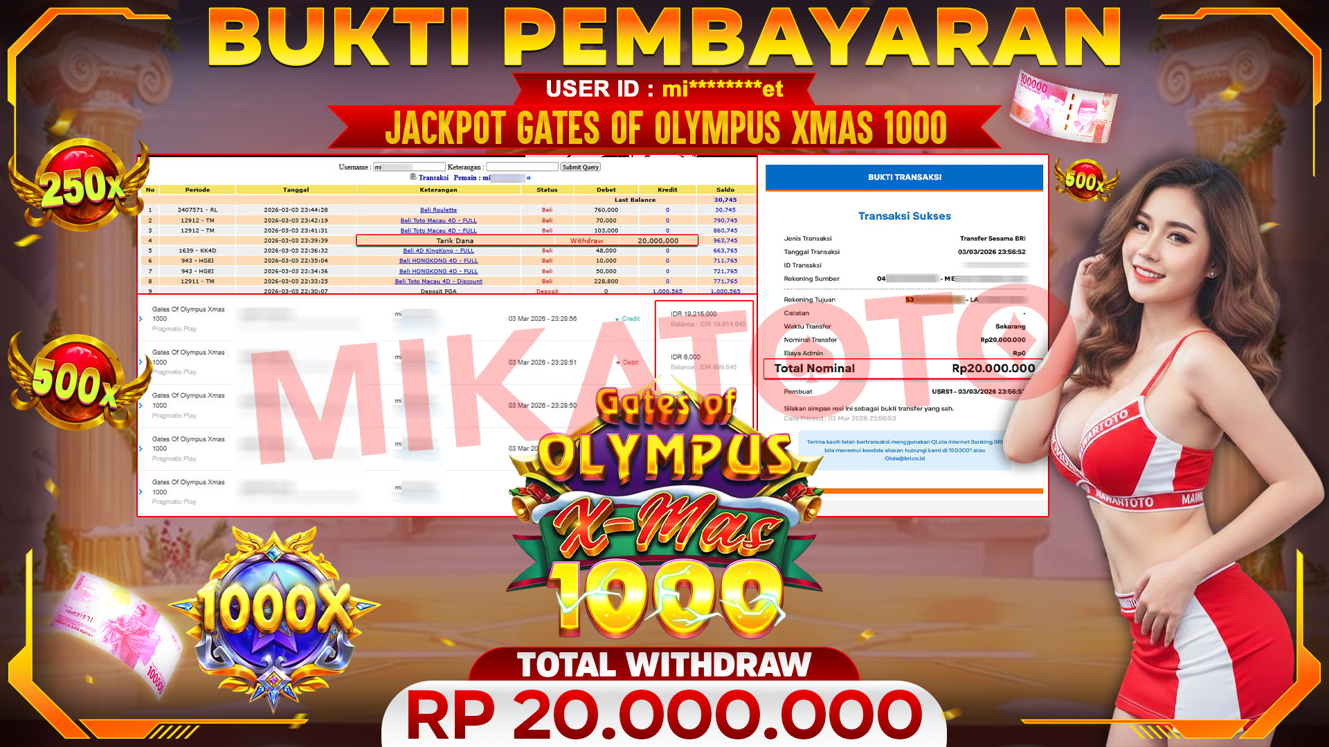 🏆 SELAMAT KEPADA PEMENANG JACKPOT DI Gates Of Olympus Xmas 1000 - Pragmatic Play 20,000.000🏆