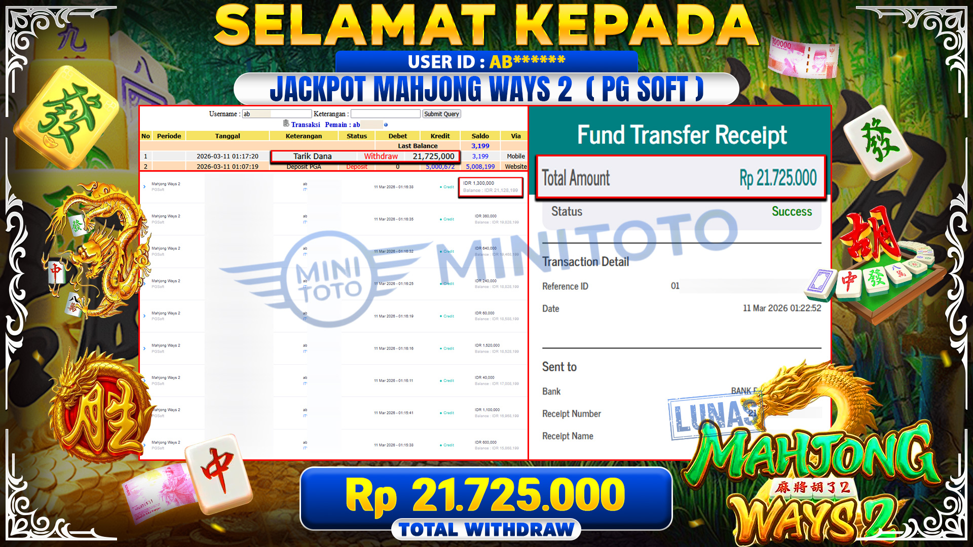 BUKTI JACPOT Mahjong Ways 2 - PGSoft