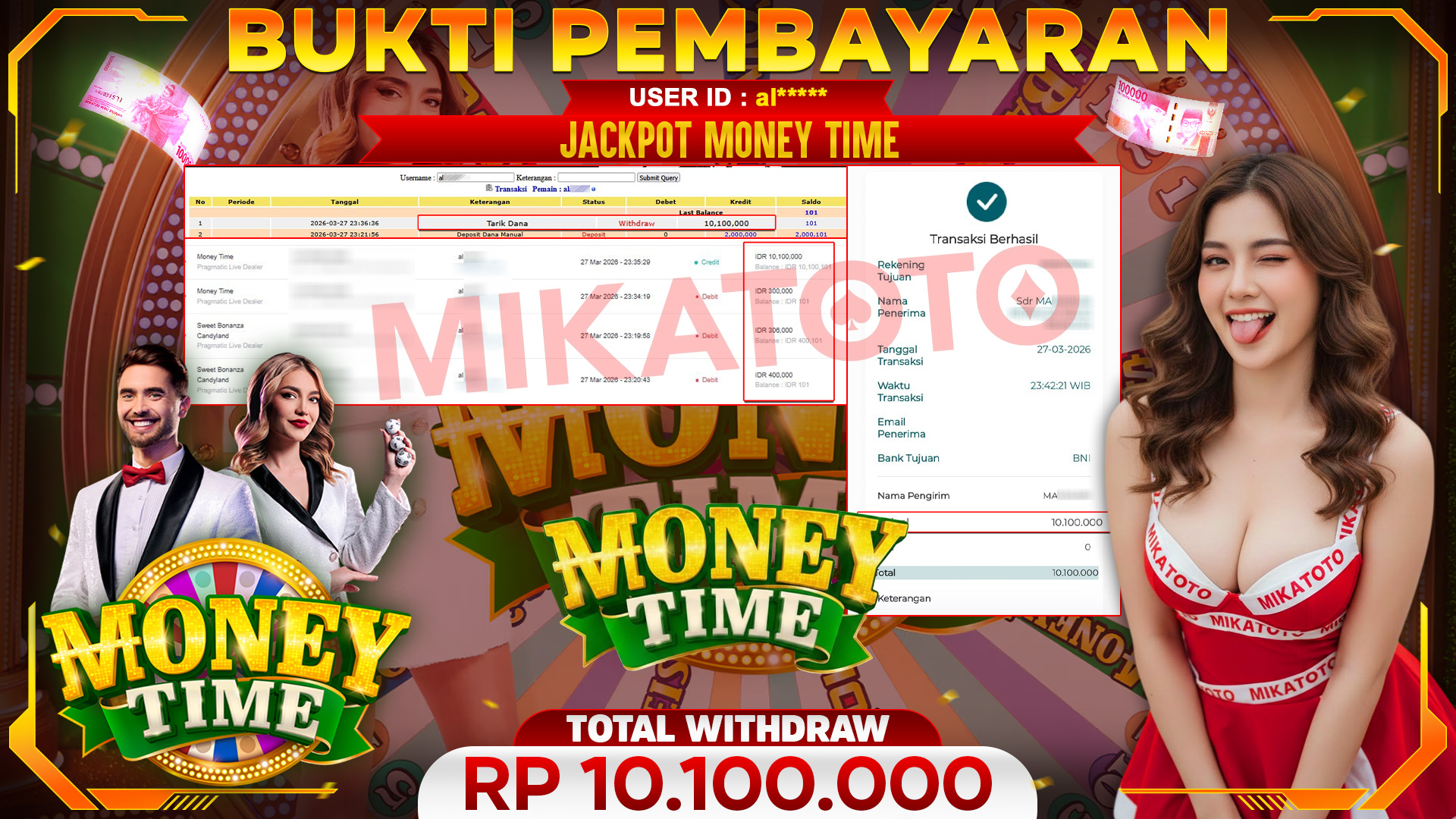 🏆 SELAMAT KEPADA PEMENANG JACKPOT DI Money Time - Pragmatic Live Dealer 10,100,000🏆