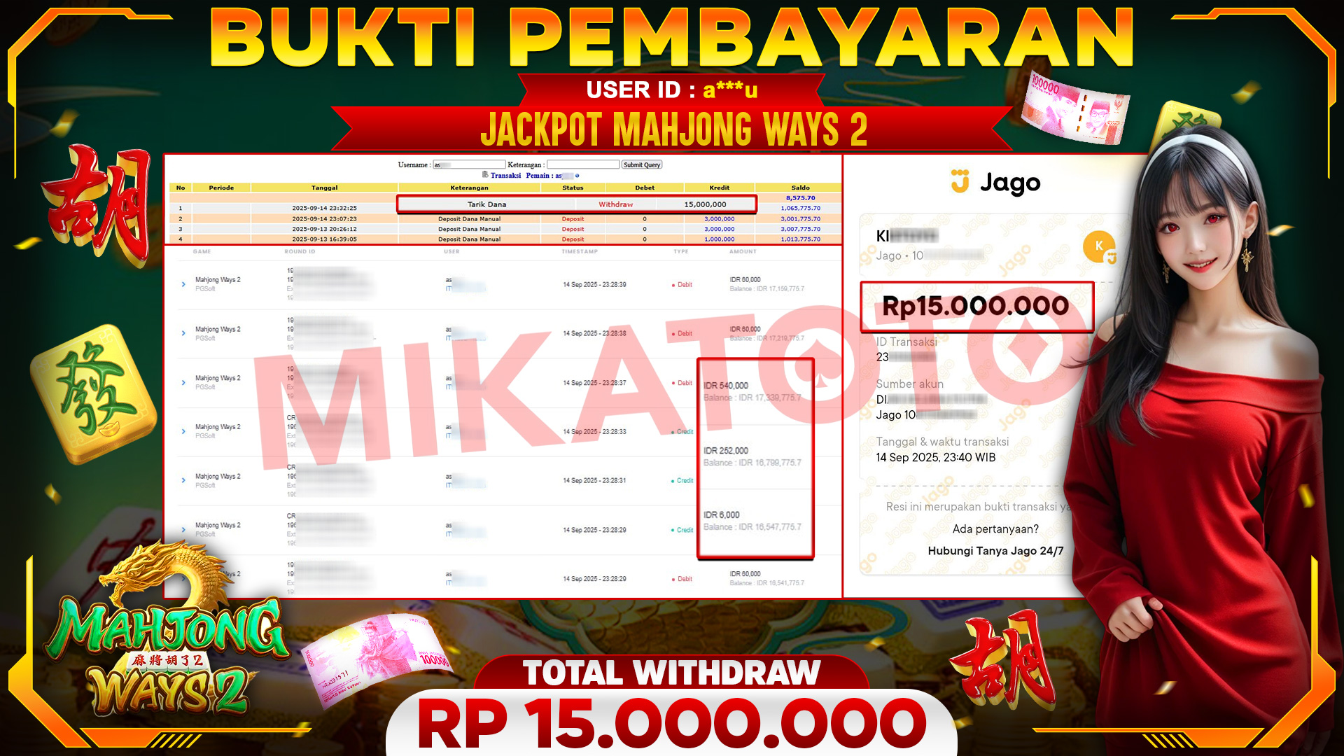 🏆 SELAMAT KEPADA PEMENANG JACKPOT DI Mahjong Ways 2 - PGSoft 15,000,000🏆