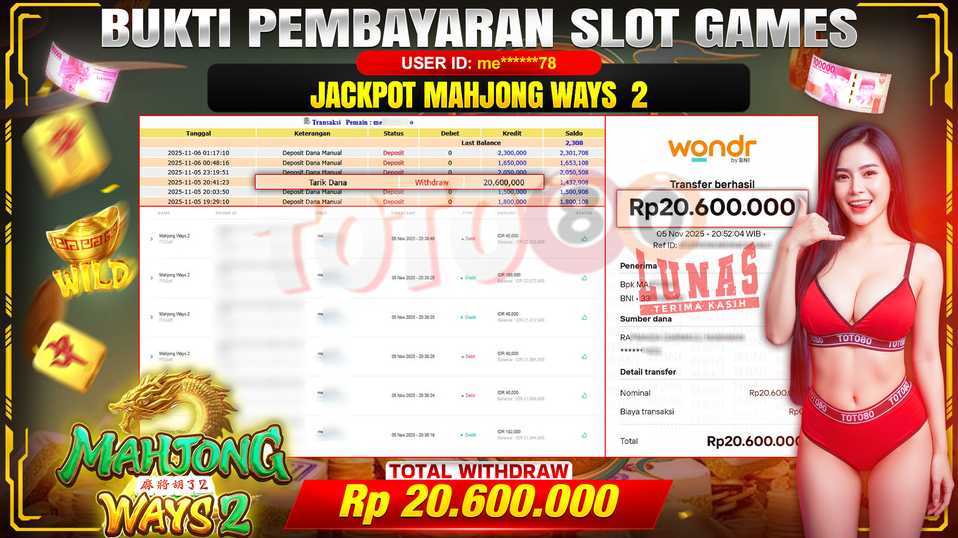 🎉 TOTO80 – JACKPOT SLOT MAHJONG WAYS 2 RP.20.600.000,- TELAH DIBAYARKAN! 🎉