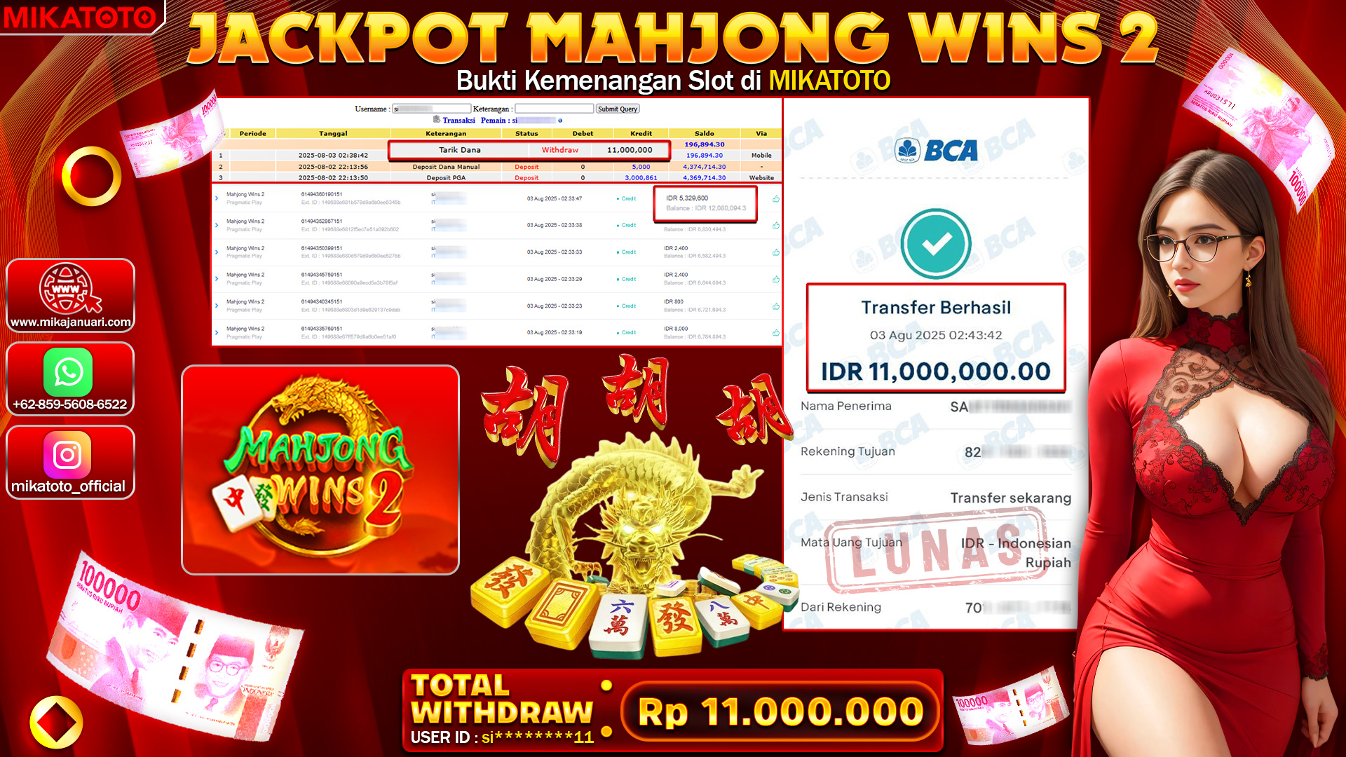 🏆 SELAMAT KEPADA PEMENANG JACKPOT DI  Mahjong Wins 2 11,000,000🏆