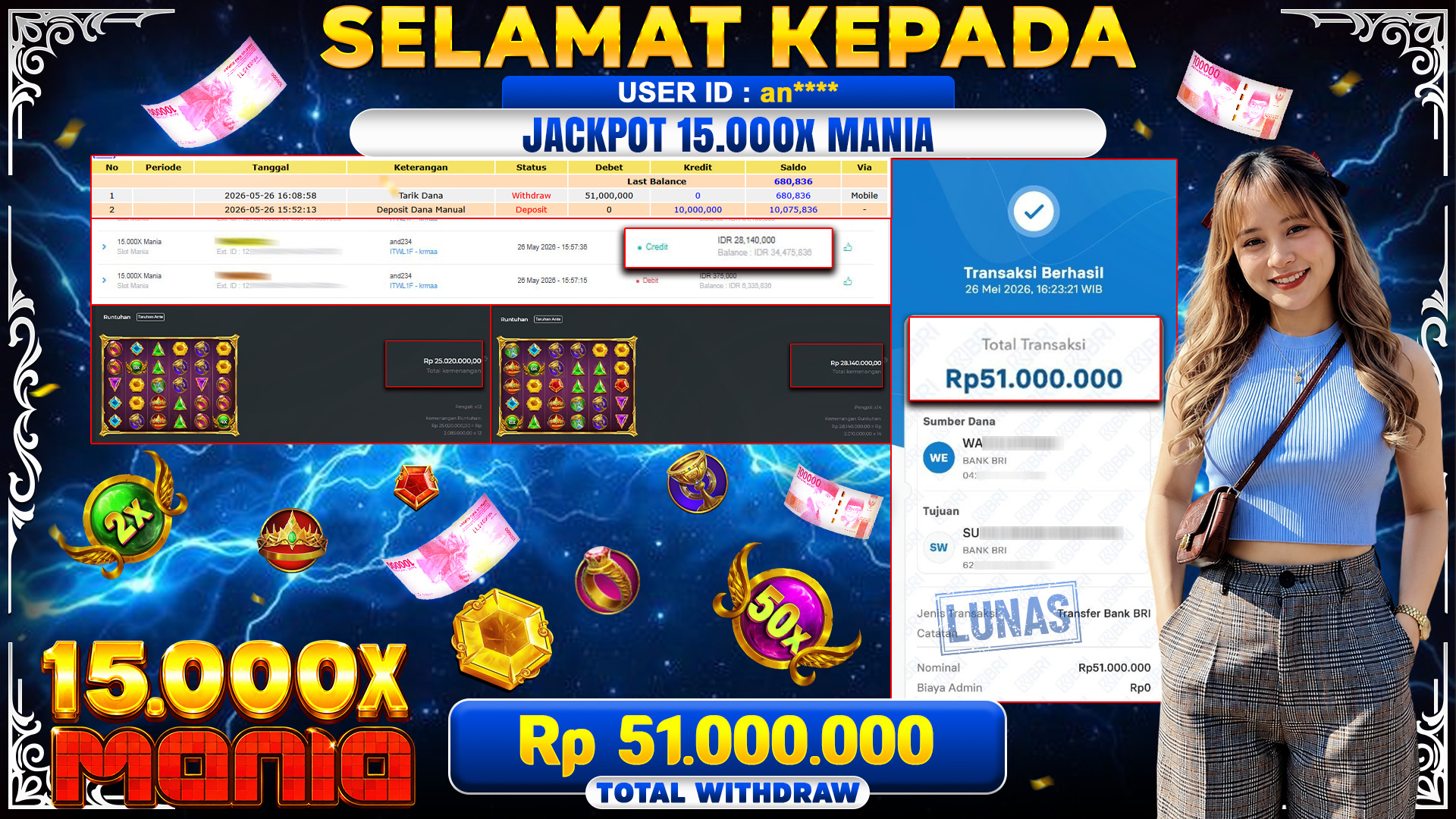 BUKTI JACKPOT 15.000 X MANIA - SLOT MANIA 
