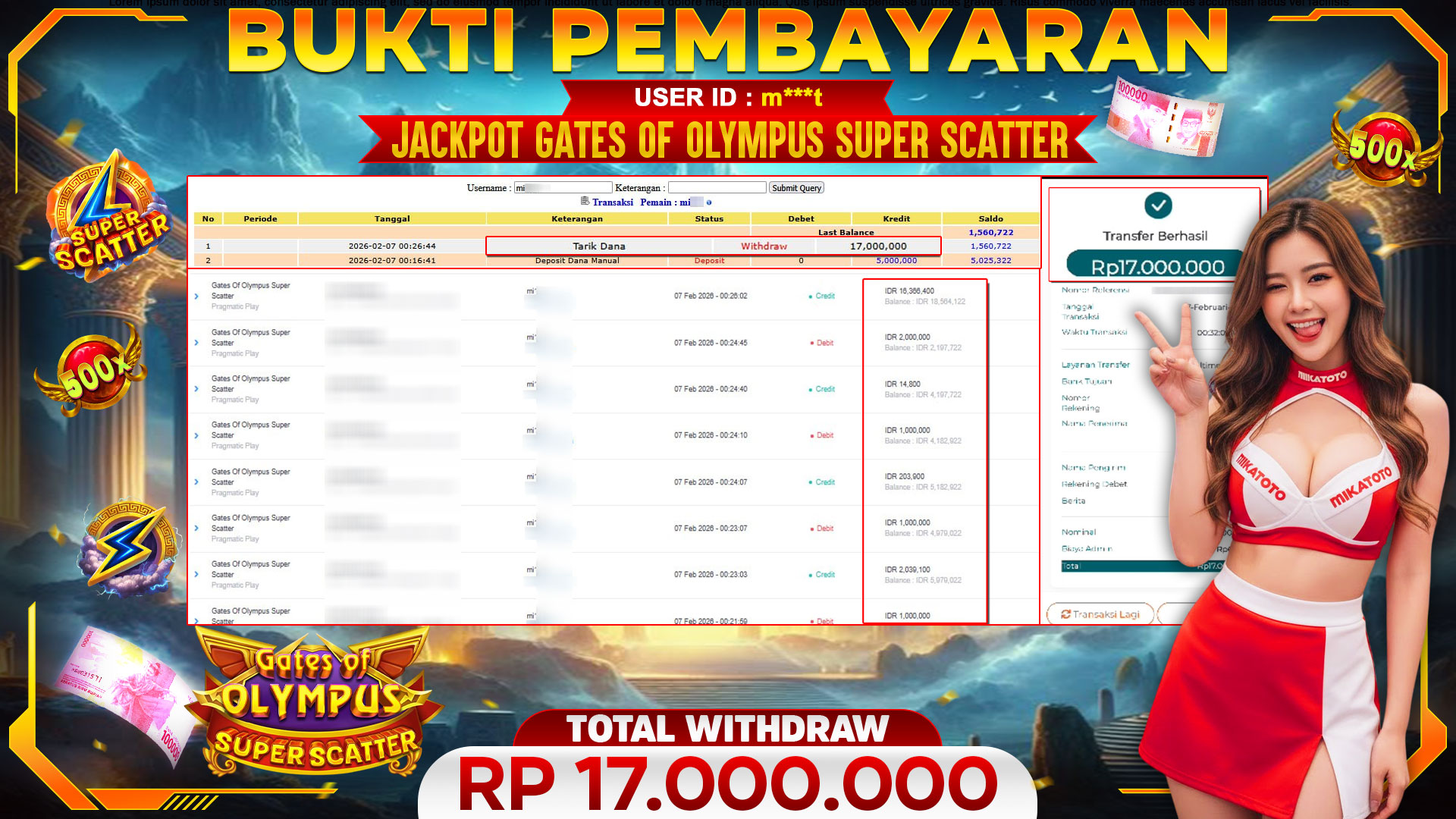 🏆 SELAMAT KEPADA PEMENANG JACKPOT DI Gates Of Olympus Super Scatter - Pragmatic Play 17,000,000🏆
