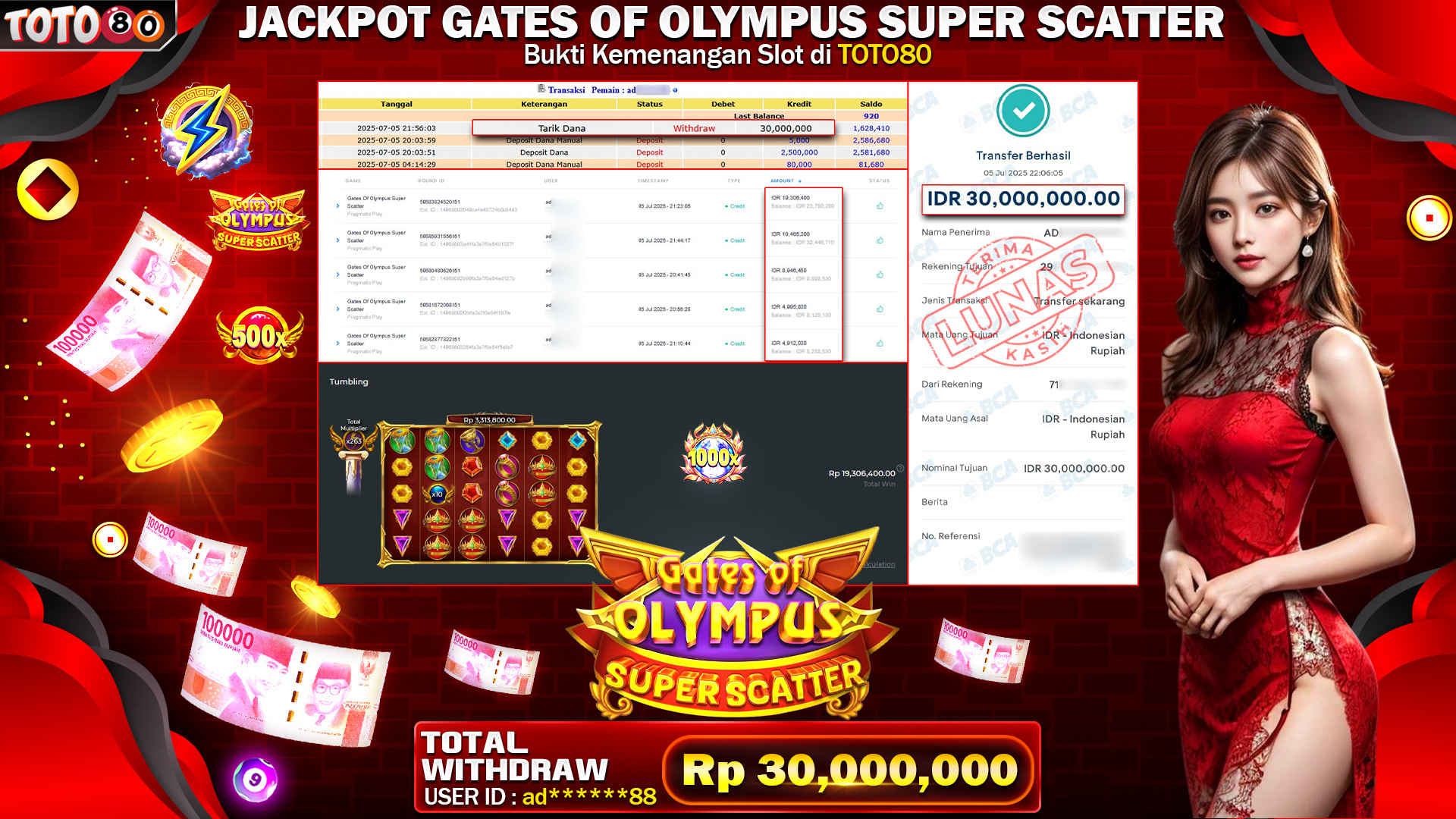 🎉 TOTO80 – JACKPOT SLOT GATES OF OLYMPUS SUPER SCATTER  RP.30,000,000,- TELAH DIBAYARKAN!🎉