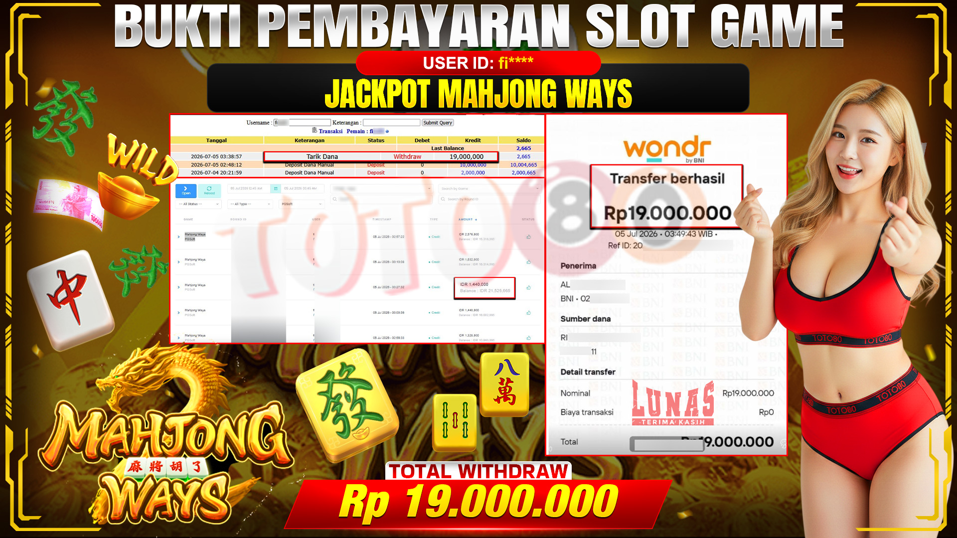 💰🎉 TOTO80 – JACKPOT SLOT MAHJONG  WAYS  RP. 19.000,000,-   TELAH DIBAYARKAN!💰🎉