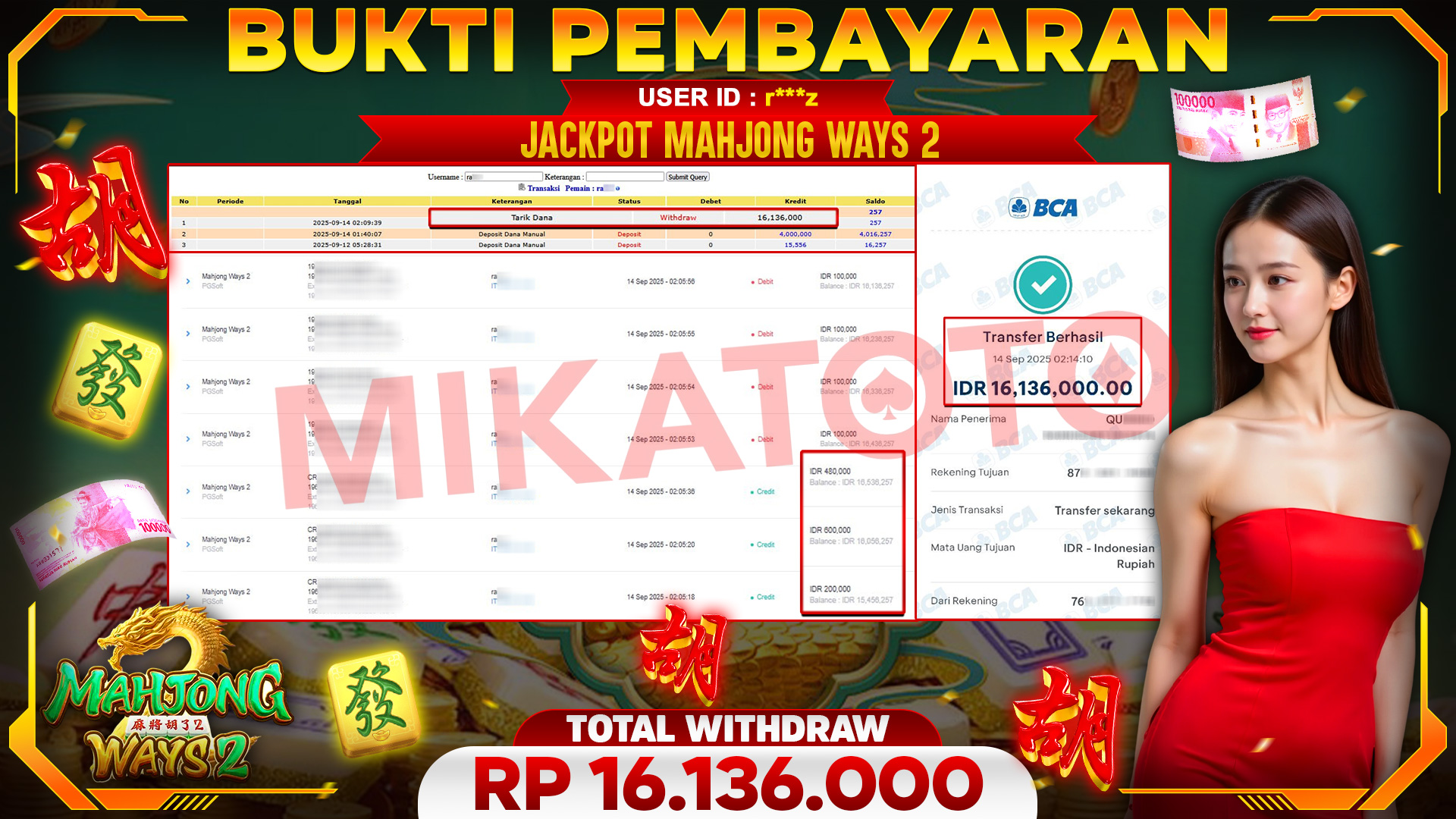 🏆 SELAMAT KEPADA PEMENANG JACKPOT DI Mahjong Ways 2 - PGSoft 16,136,000🏆