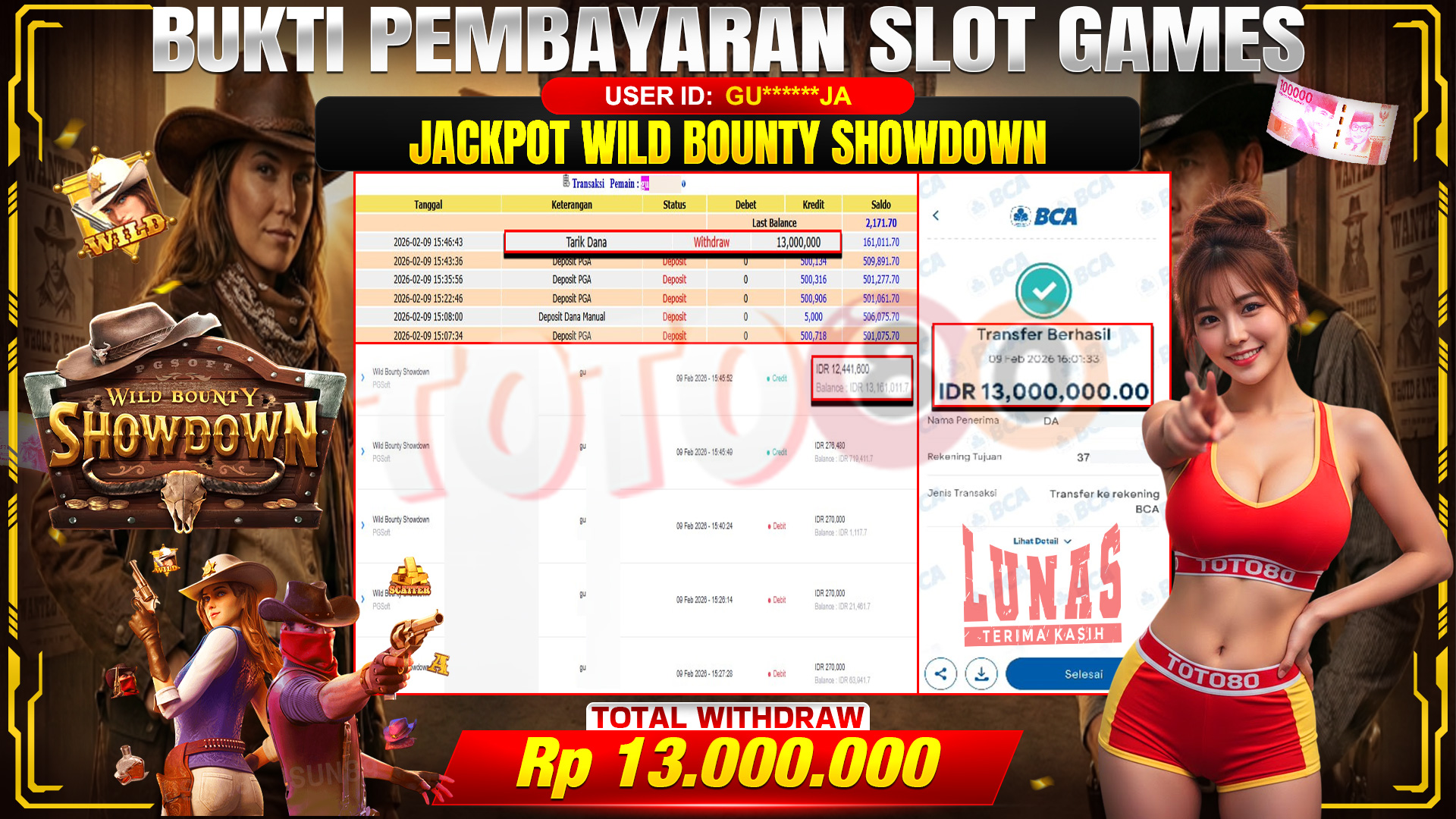 🎉 TOTO80 – JACKPOT SLOT WILD BOUNTY SHOWDOWN RP. 13,000,000,- TELAH DIBAYARKAN! 🎉