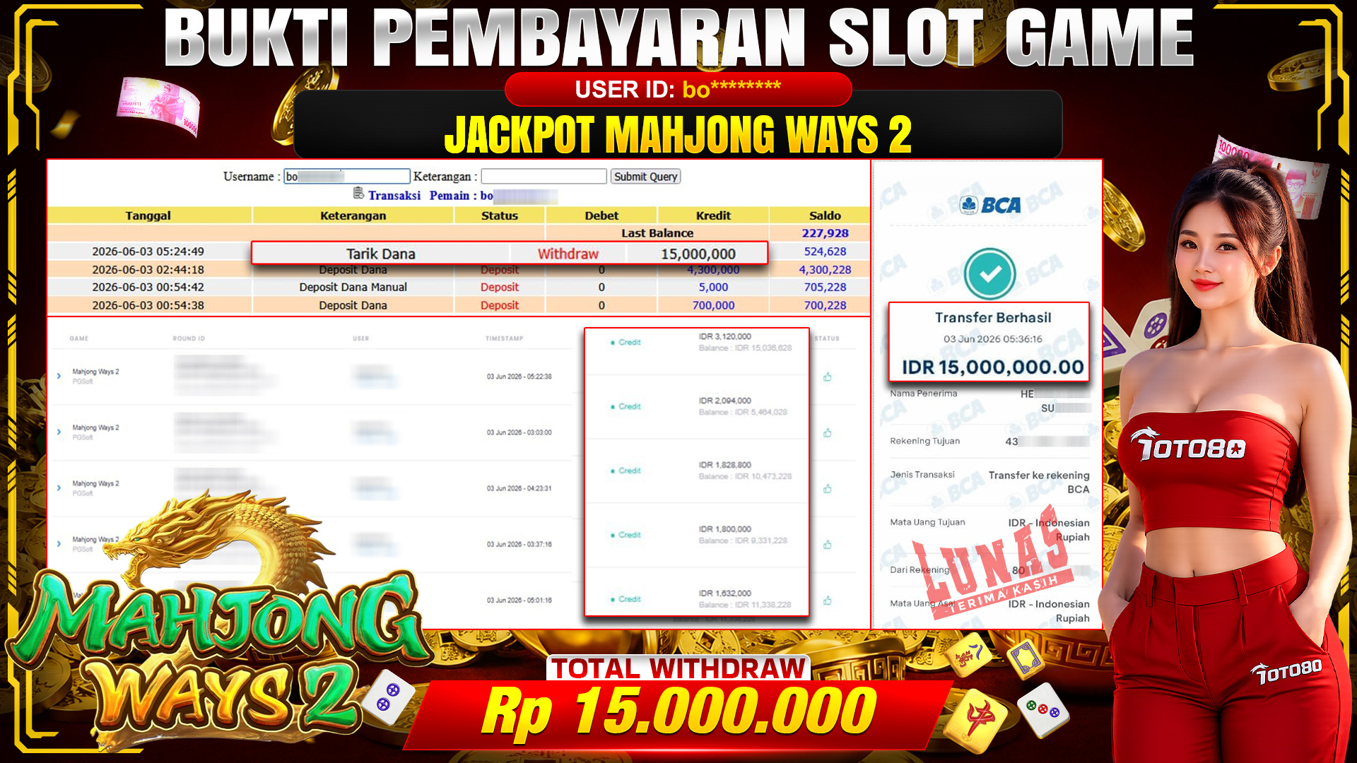 💰🎉 TOTO80 – JACKPOT SLOT MAHJONG  WAYS 2 RP. 15.000,000,-  TELAH DIBAYARKAN!💰🎉