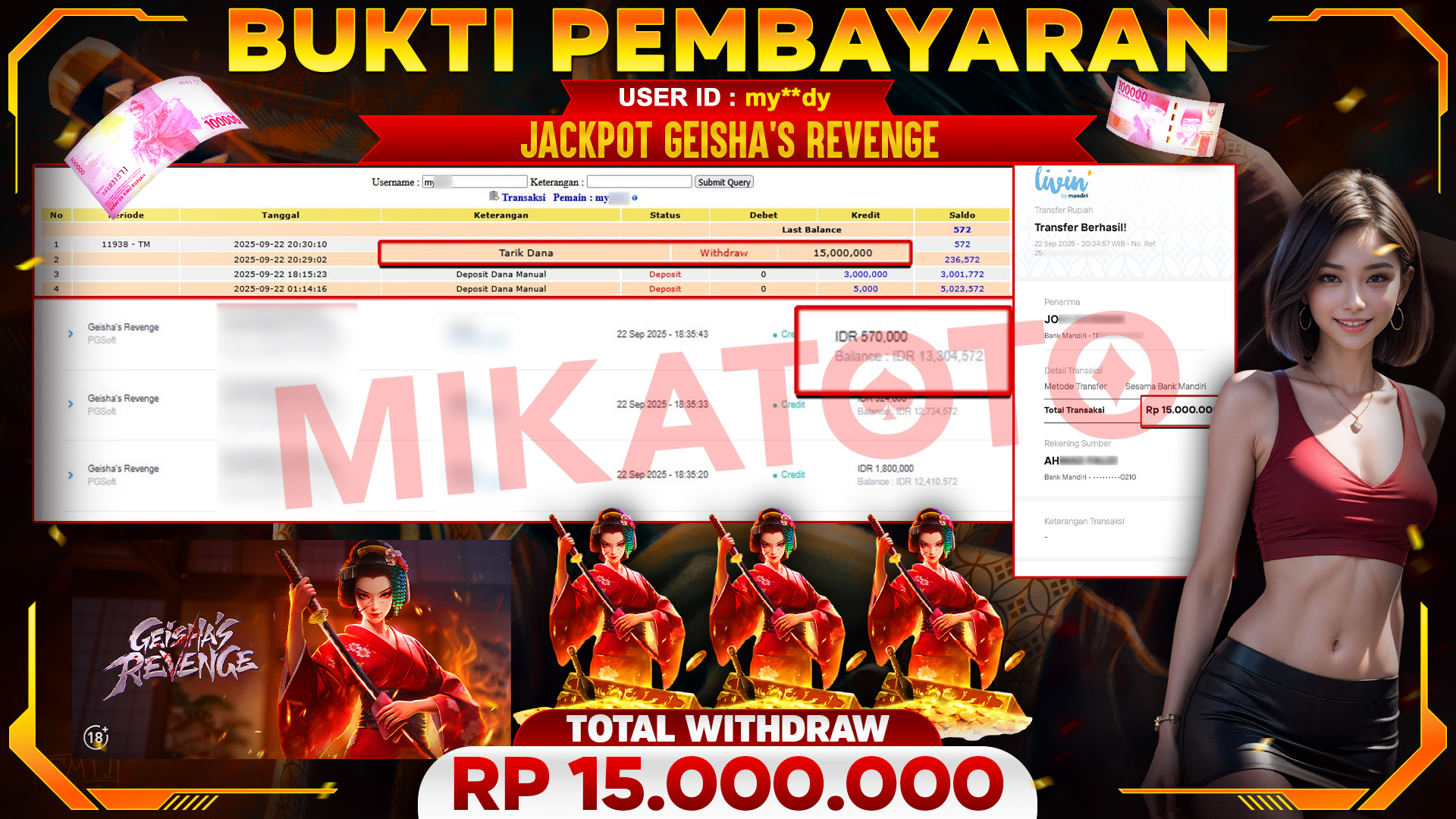 🏆 SELAMAT KEPADA PEMENANG JACKPOT DI Geisha's Revenge- PGSoft 15,000,000🏆