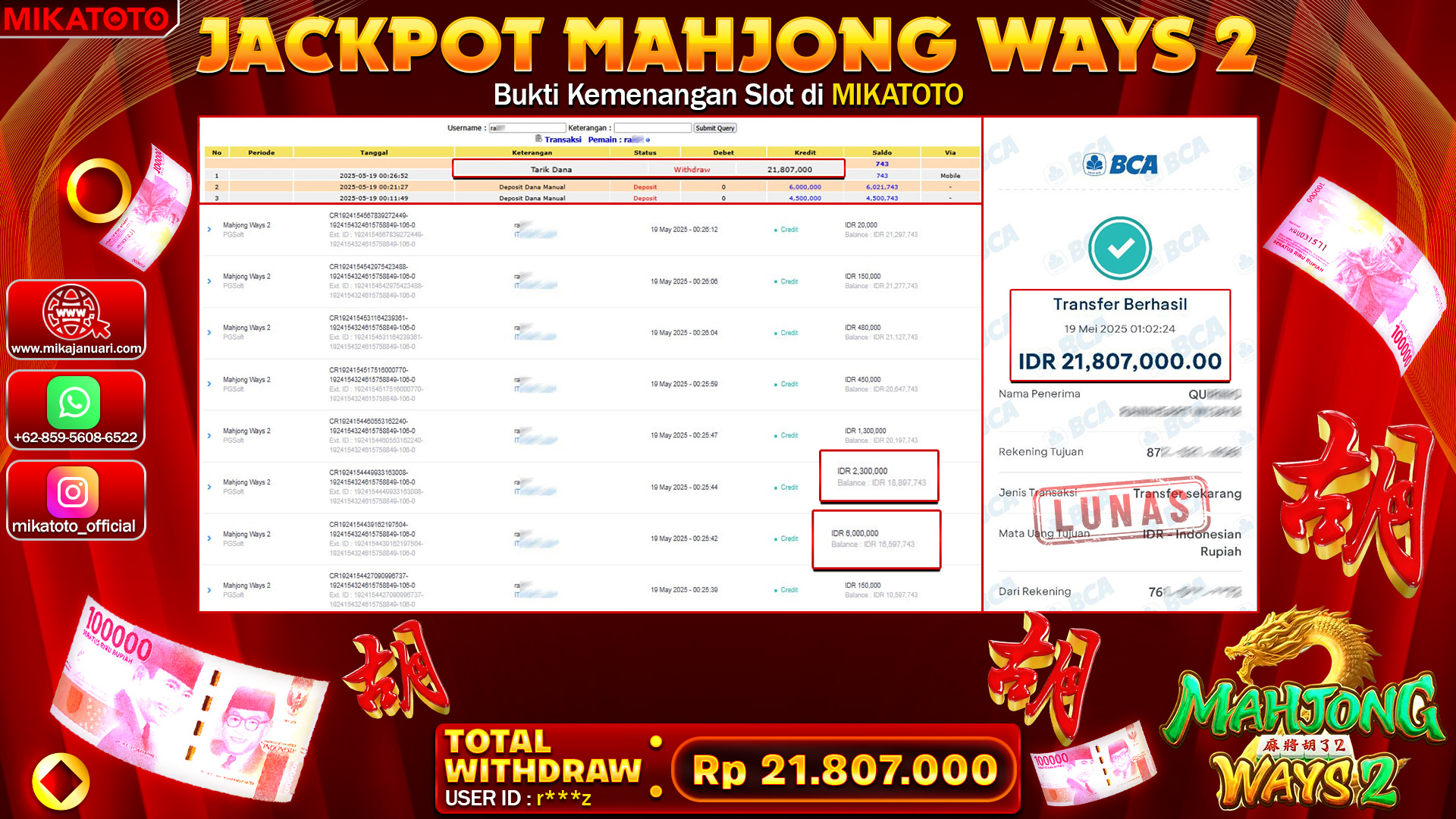 🏆 SELAMAT KEPADA PEMENANG MAHJONG WAYS 2  21.807.000🏆