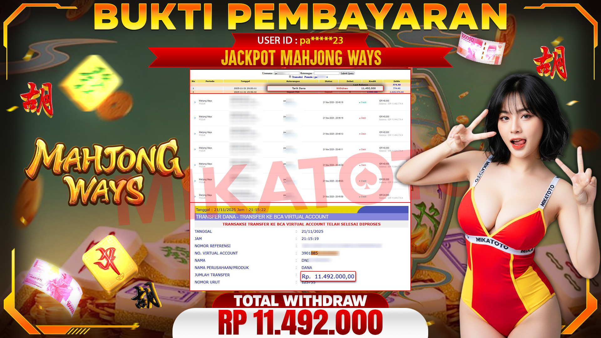 🏆 SELAMAT KEPADA PEMENANG JACKPOT DI Mahjong Ways - PGSoft 11,492,000🏆