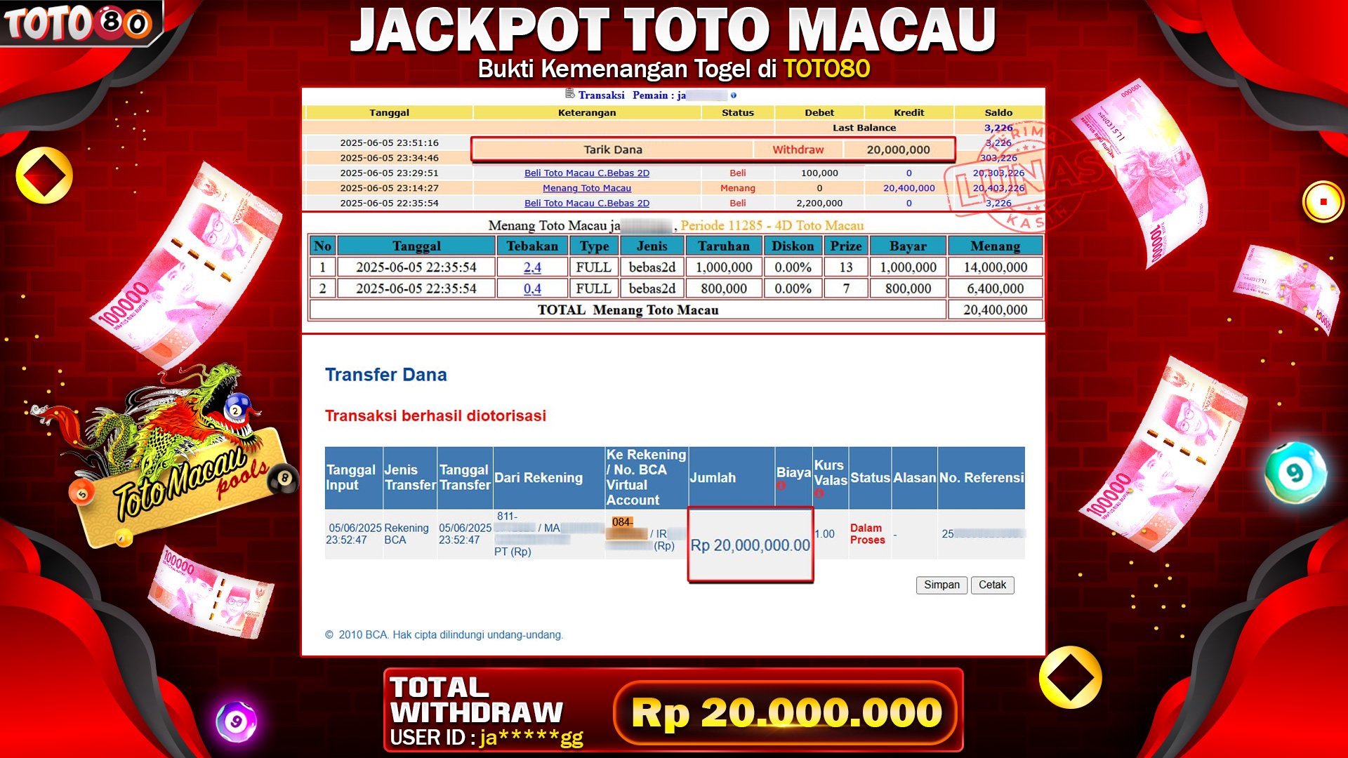 🎉 TOTO80 – JACKPOT TOGEL TOTOMACAU RP.20,000,000,- TELAH DIBAYARKAN!🎉