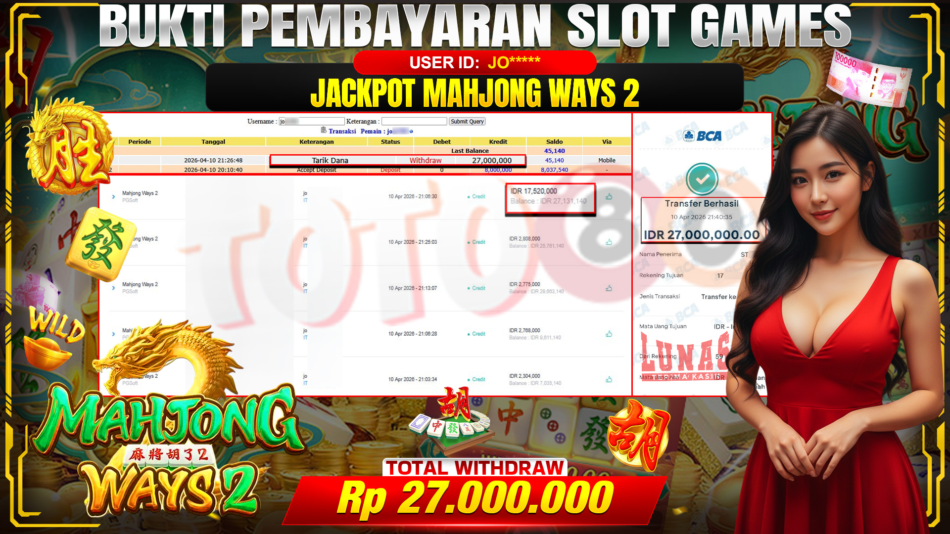 💰🎉 TOTO80 – JACKPOT SLOT MAHJONG WAYS 2 RP. 27,000,000,- TELAH DIBAYARKAN!💰🎉