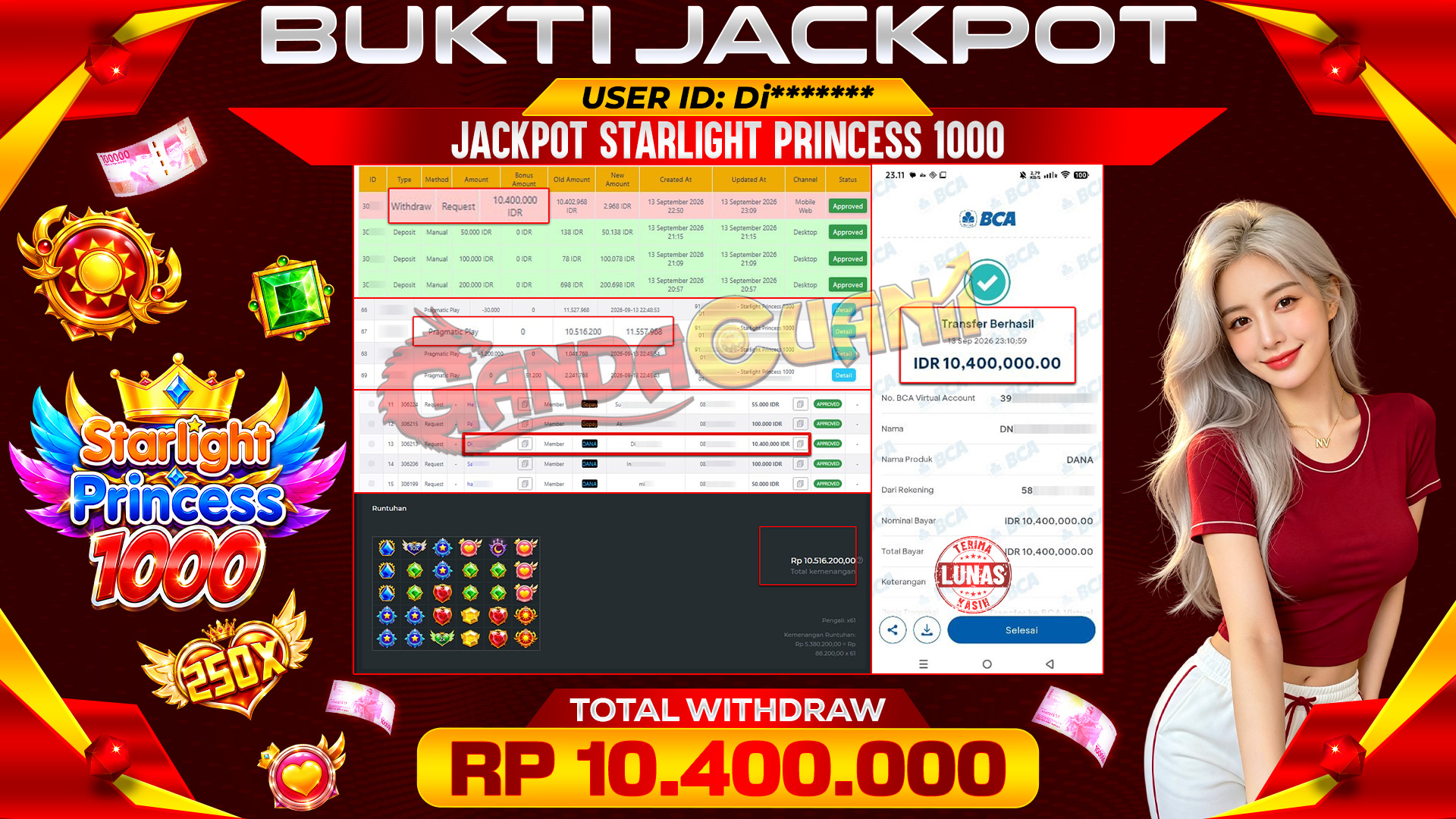BUKTI JACKPOT STARLIGHT PRINCESS 1000