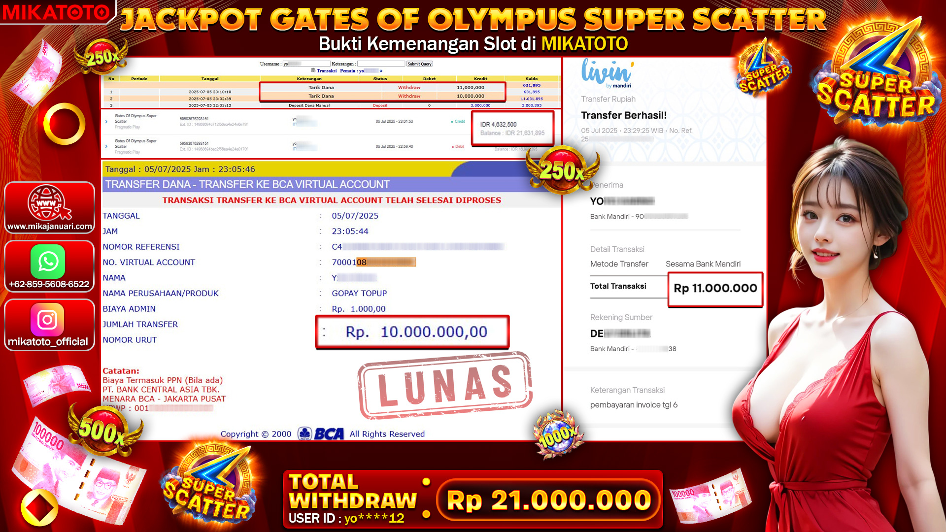 🏆 SELAMAT KEPADA PEMENANG JACKPOT DI Gates Of Olympus Super Scatter 21,000,000🏆