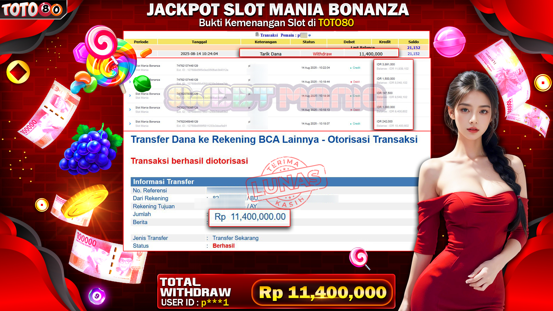 🎉 TOTO80 – JACKPOT SLOT MANIA BONANZA RP.11,400,000,- TELAH DIBAYARKAN!🎉