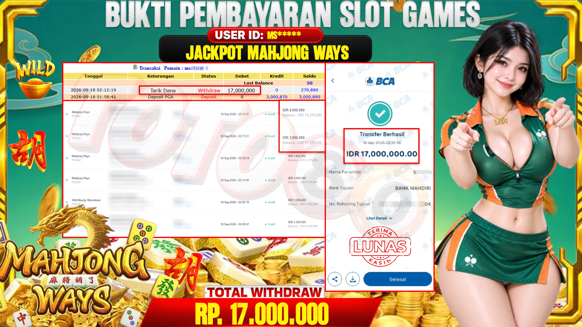 💰🎉 TOTO80 – JACKPOT SLOT MAHJONG  WAYS RP. 17,000,000,-  TELAH DIBAYARKAN!💰🎉