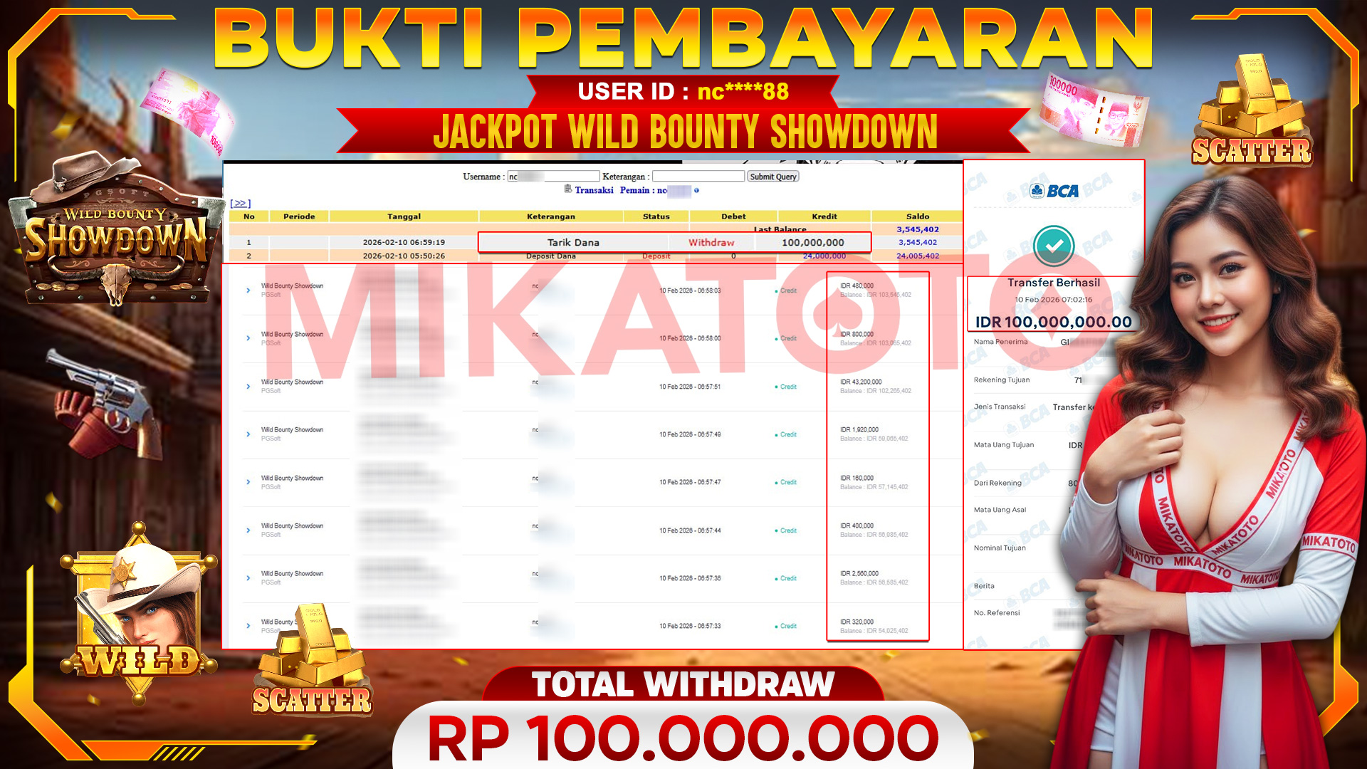 🏆 SELAMAT KEPADA PEMENANG JACKPOT DI Wild Bounty Showdown - PGSoft 100,000,000🏆