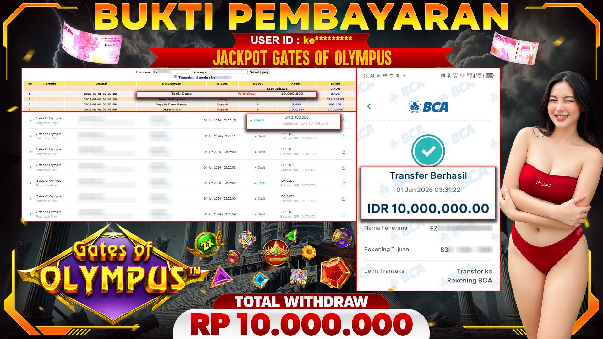 🏆 SELAMAT KEPADA PEMENANG JACKPOT DI Gates Of Olympus - Pragmatic Play 10,000,000🏆