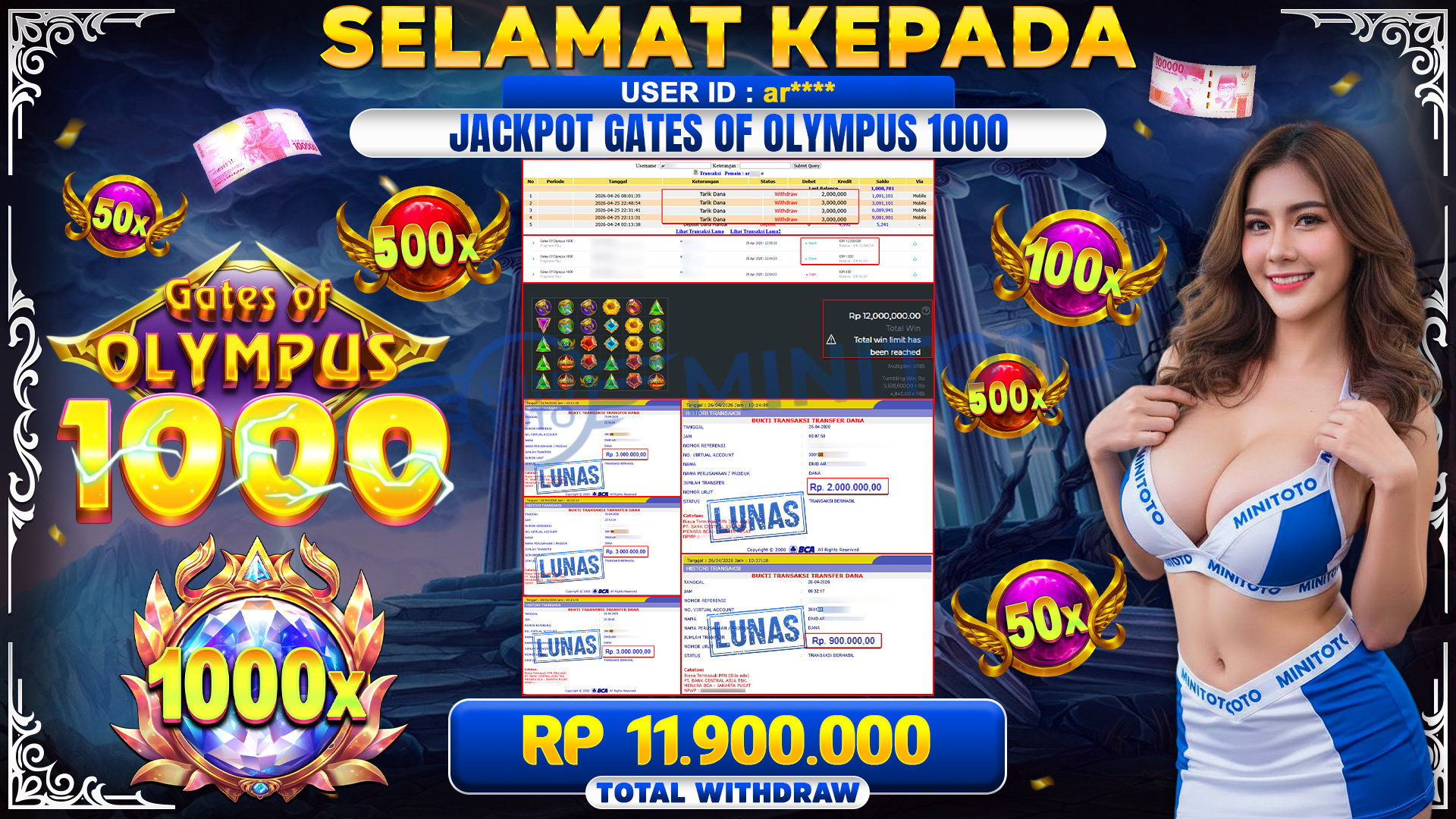 BUKTI JACPOT Gates Of Olympus 1000 - Pragmatic Play