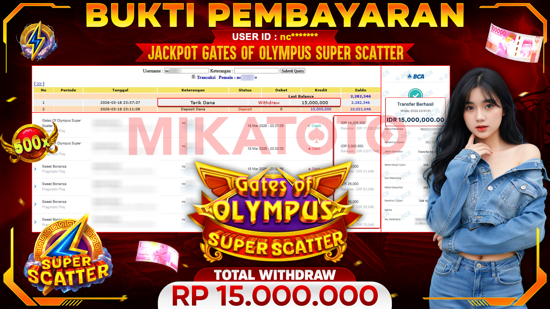 🏆 SELAMAT KEPADA PEMENANG JACKPOT DI Gates Of Olympus Super Scatter - Pragmatic Play 15,000.000🏆