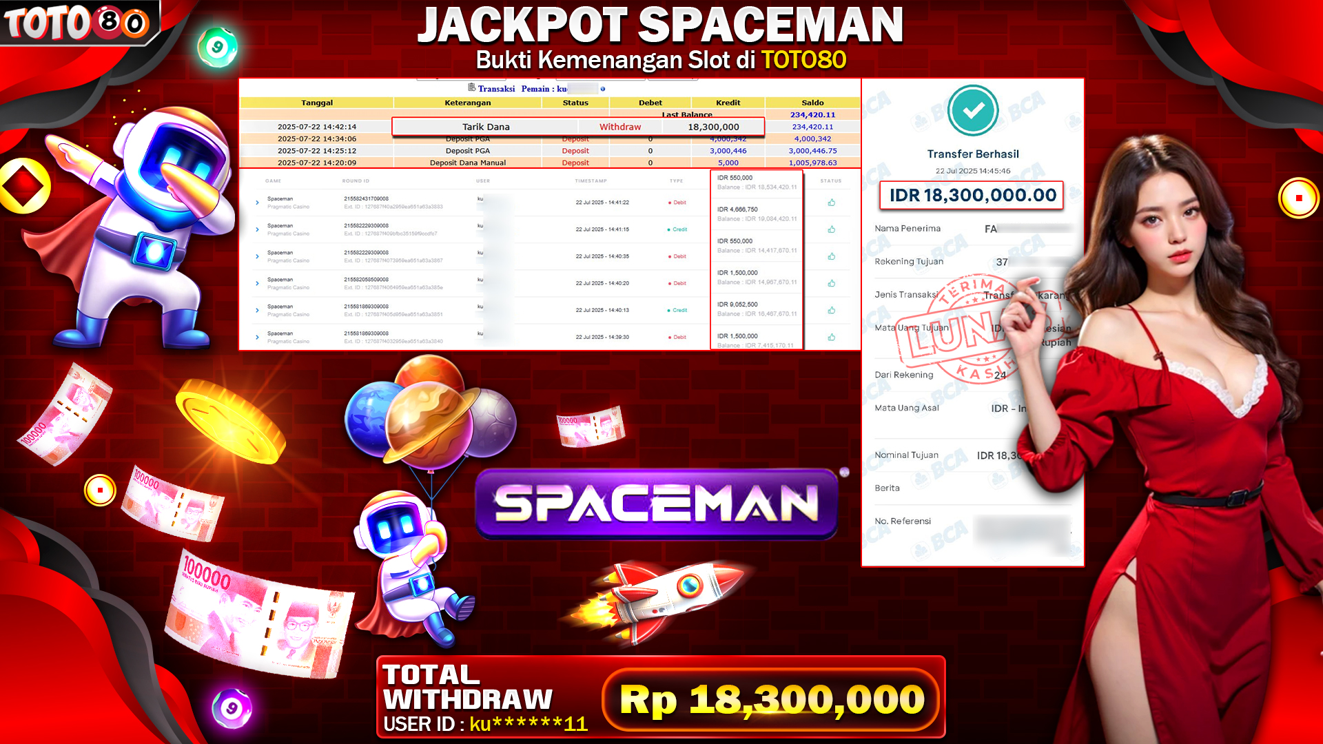 🎉 TOTO80 – JACKPOT SPACEMAN RP.18,300,000,- TELAH DIBAYARKAN! 🎉