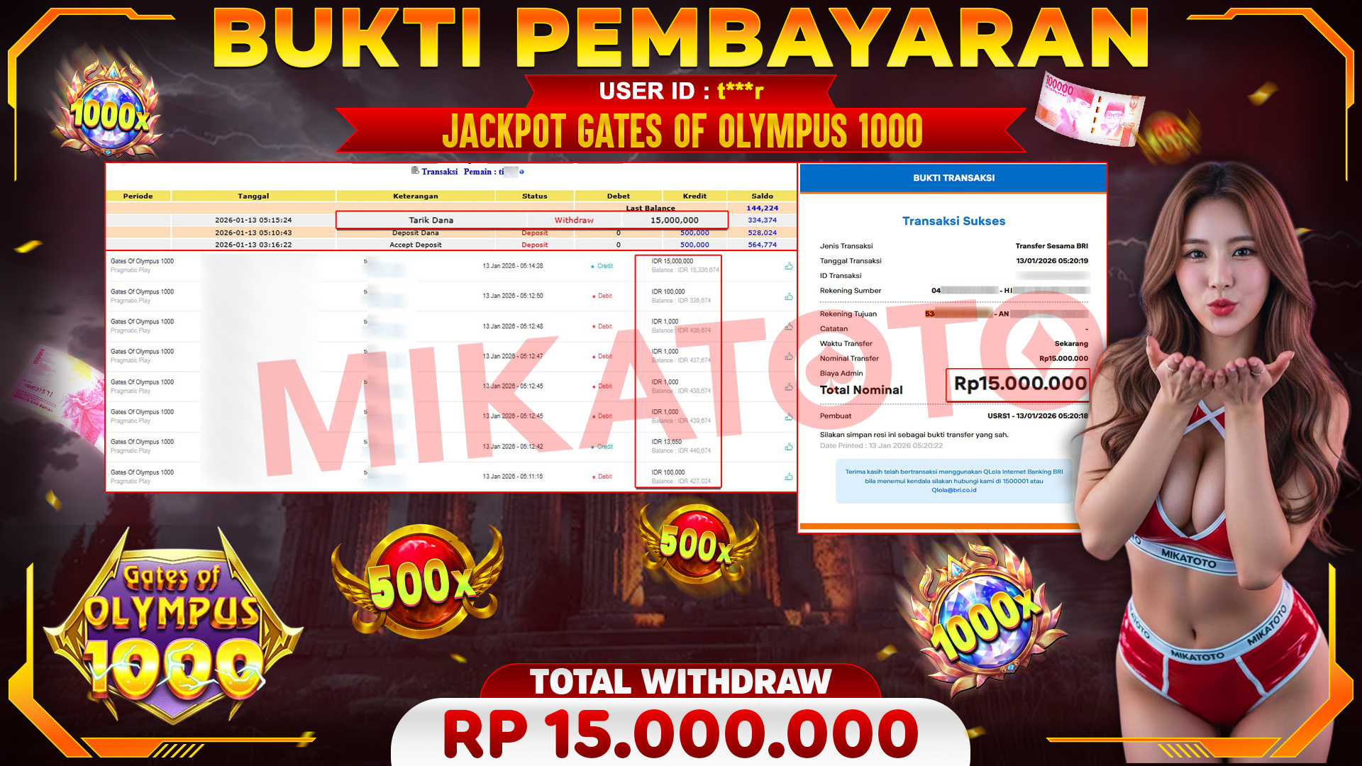 🏆 SELAMAT KEPADA PEMENANG JACKPOT DI Gates Of Olympus 1000 - Pragmatic Play 15,000,000🏆