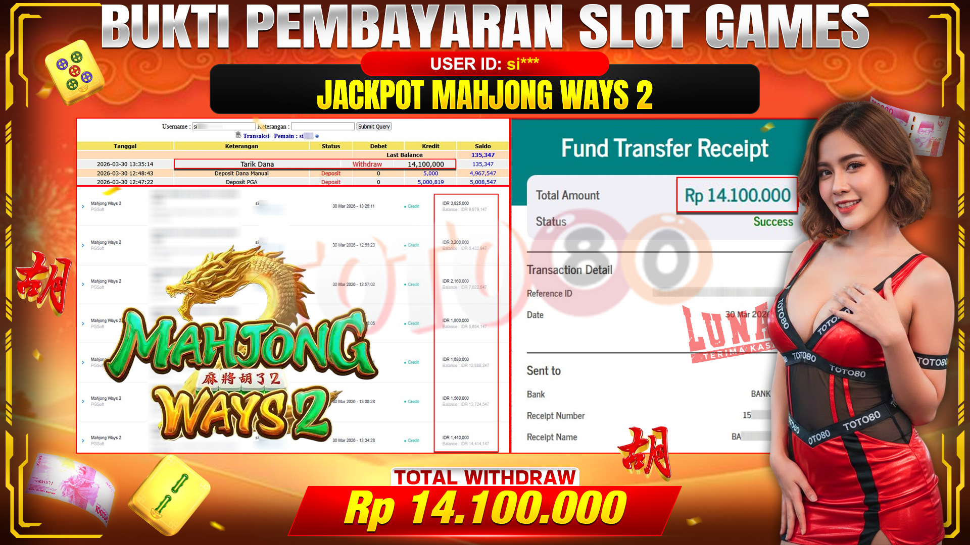 💰🎉 TOTO80 – JACKPOT SLOT MAHJONG WAYS 2 RP. 14,100,000,- TELAH DIBAYARKAN! 💰🎉