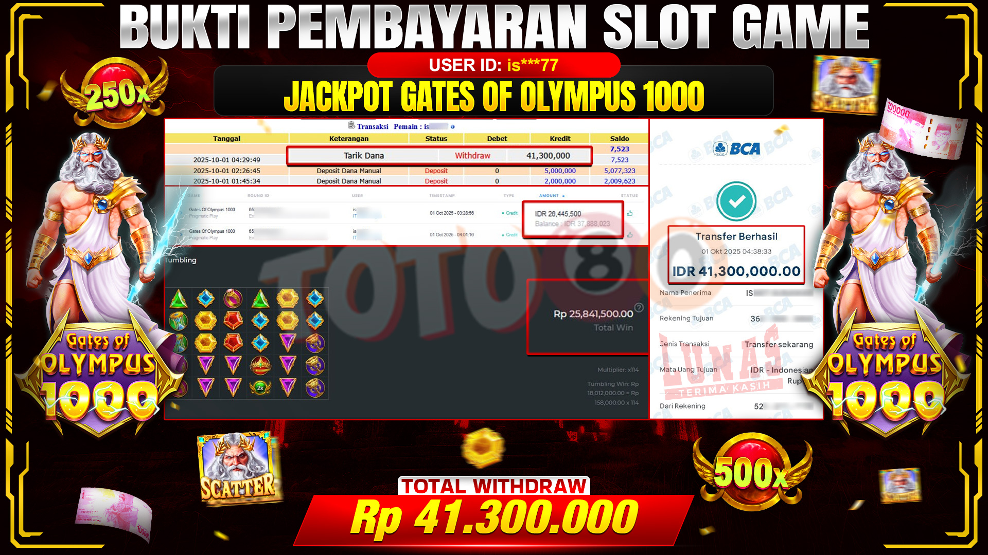 🎉 TOTO80 – JACKPOT SLOT GATES OF OLYMPUS 1000  RP.41.300.000,- TELAH DIBAYARKAN! 🎉