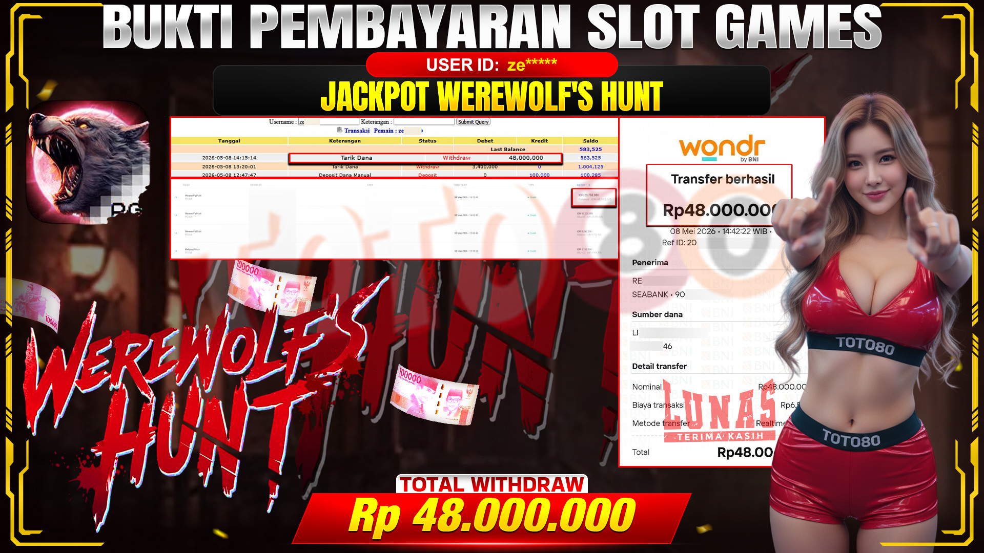 💰🎉 TOTO80 – JACKPOT SLOT WEREWOLF'S HUNT RP. 48,000,000,- TELAH DIBAYARKAN!💰🎉