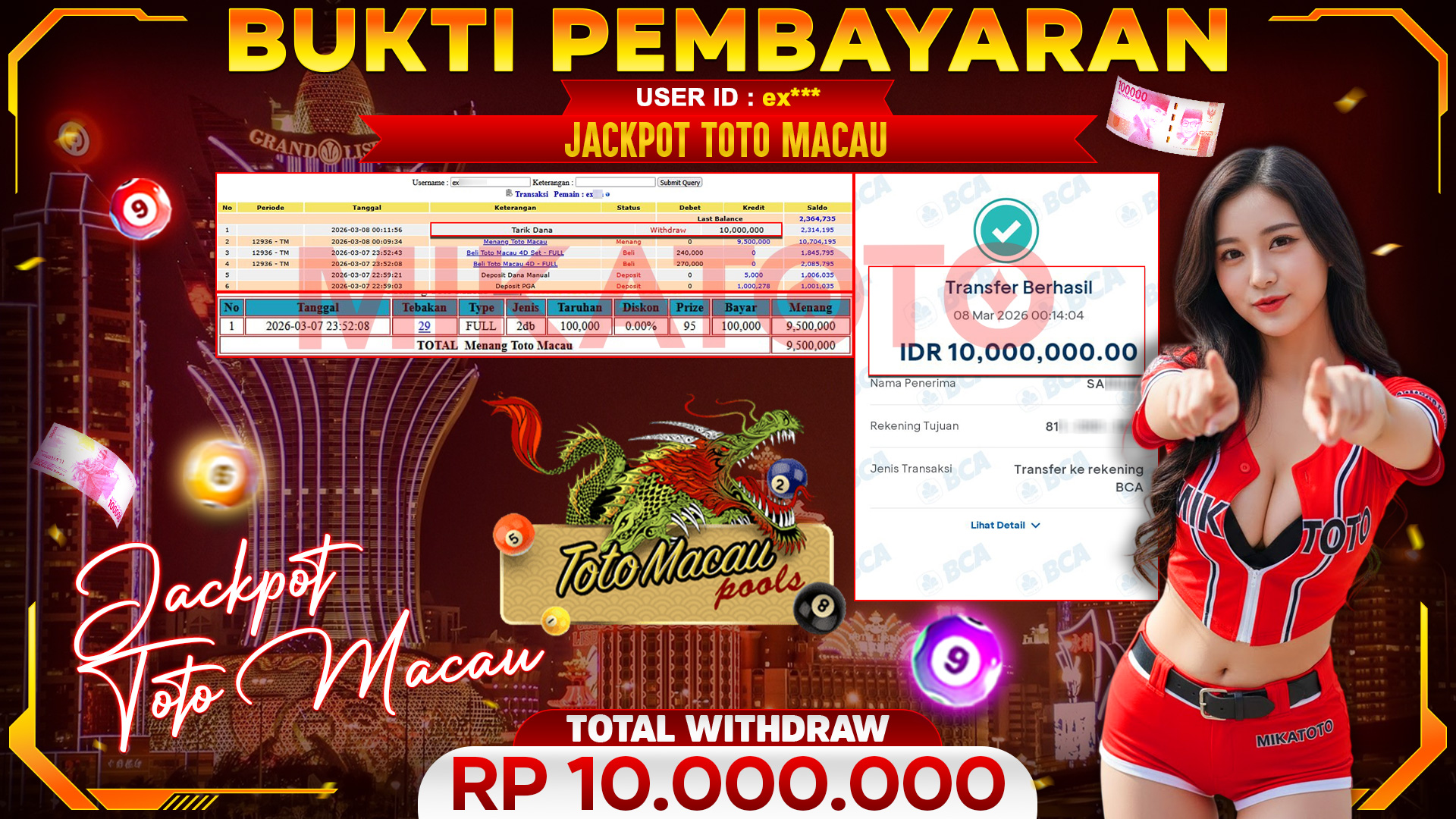 🏆 SELAMAT KEPADA PEMENANG JACKPOT DI Menang Toto Macau - TOGEL 10,000.000🏆