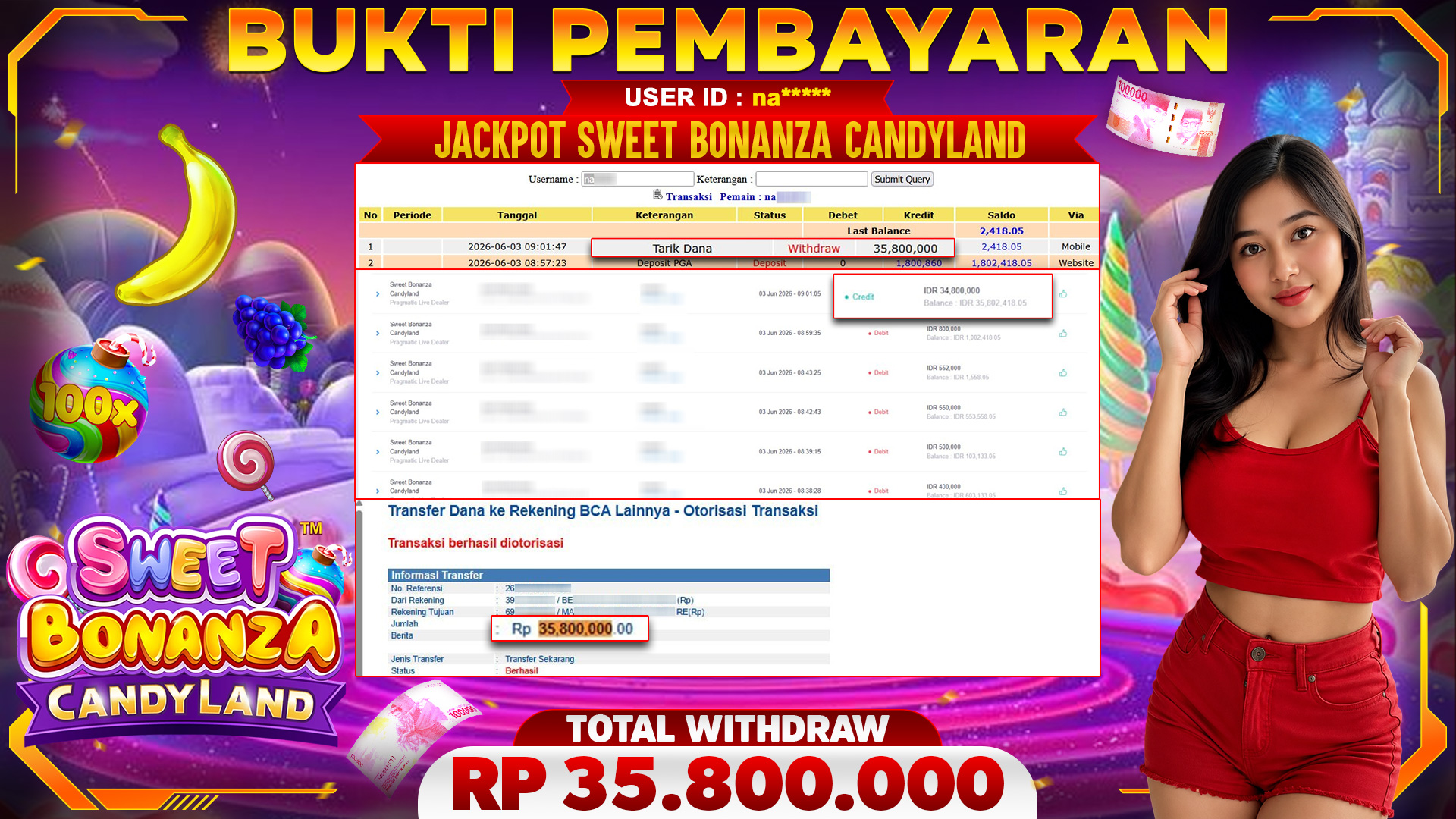 🏆 SELAMAT KEPADA PEMENANG JACKPOT DI Sweet Bonanza Candyland - Pragmatic Play 35,800,000🏆