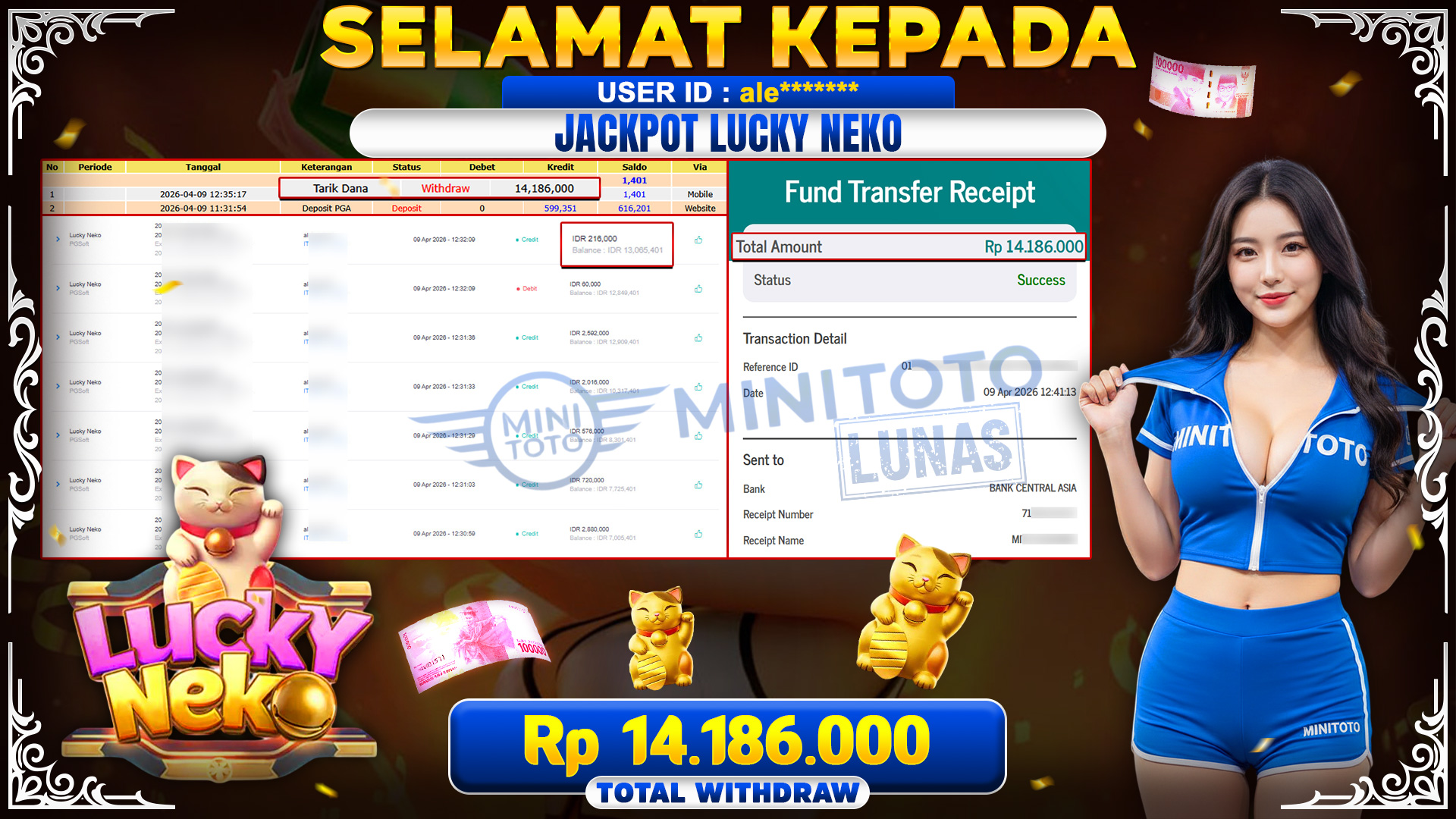BUKTI JACPOT Lucky Neko - PGSoft