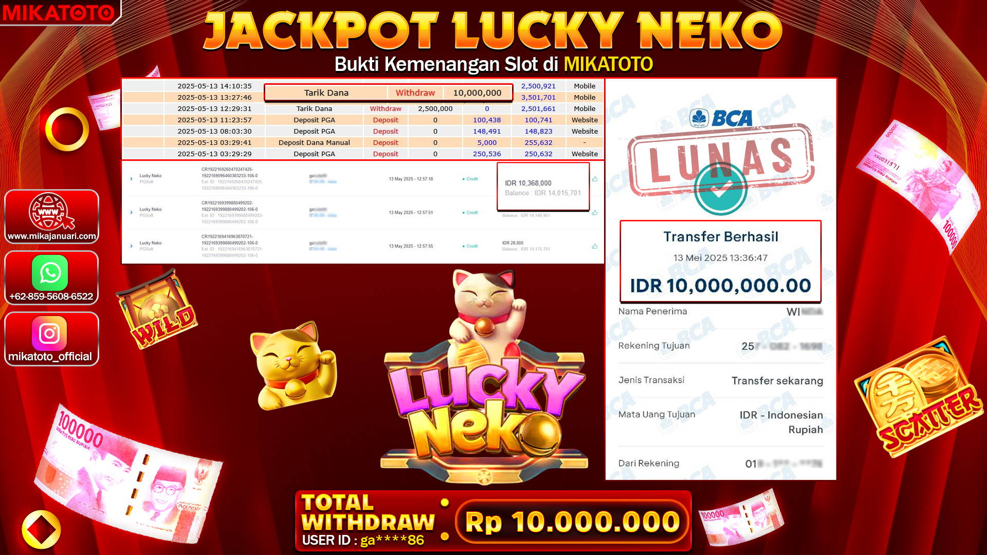 🏆 SELAMAT KEPADA PEMENANG JACKPOT LUCKY NEKO  10,000,000🏆