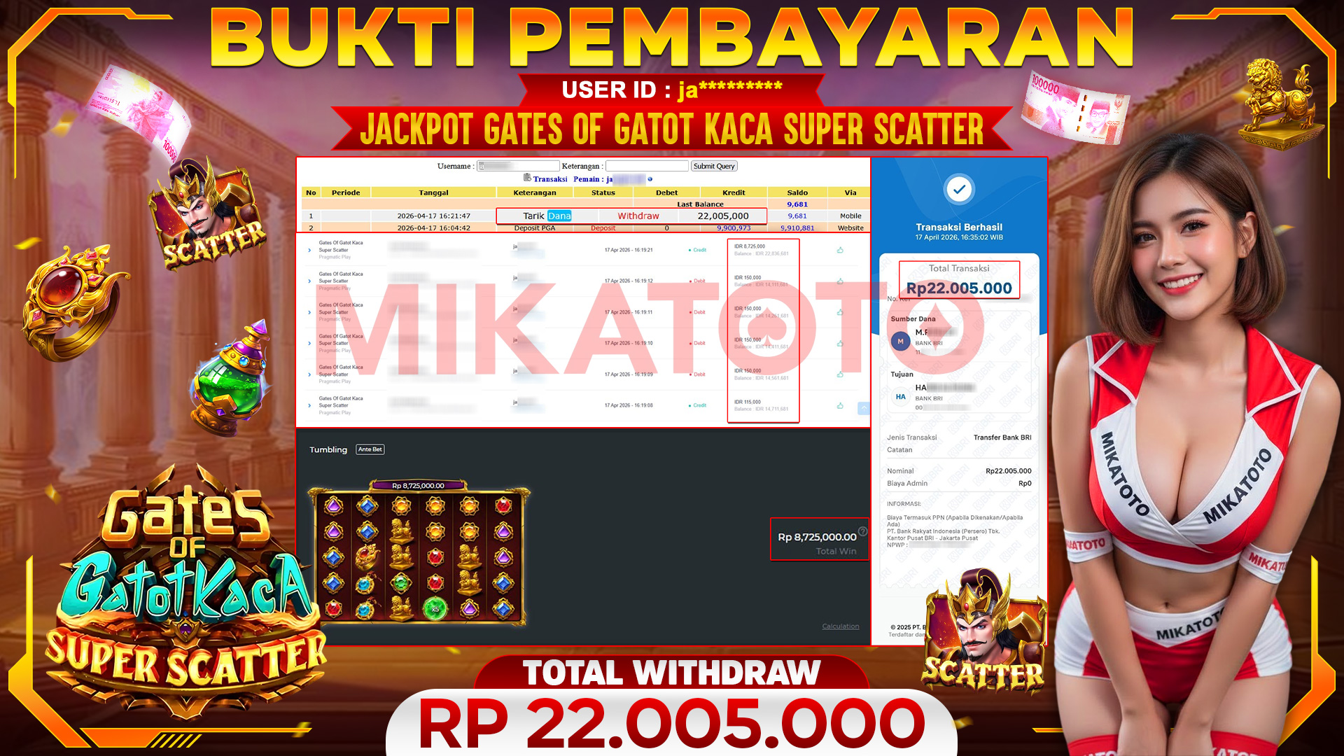 🏆 SELAMAT KEPADA PEMENANG JACKPOT DI Gates Of Gatot Kaca Super Scatter - Pragmatic Play 22,005,000🏆