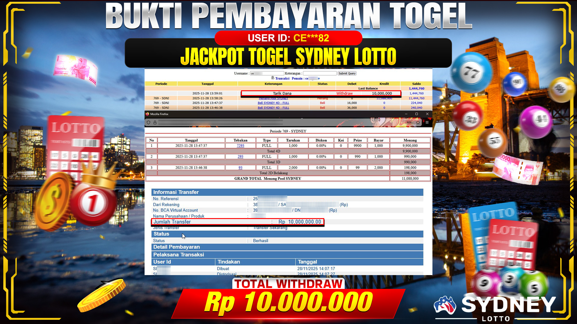 🎉 TOTO80 – JACKPOT TOGEL SYDNEY LOTTO RP.10,000,000,- TELAH DIBAYARKAN! 🎉