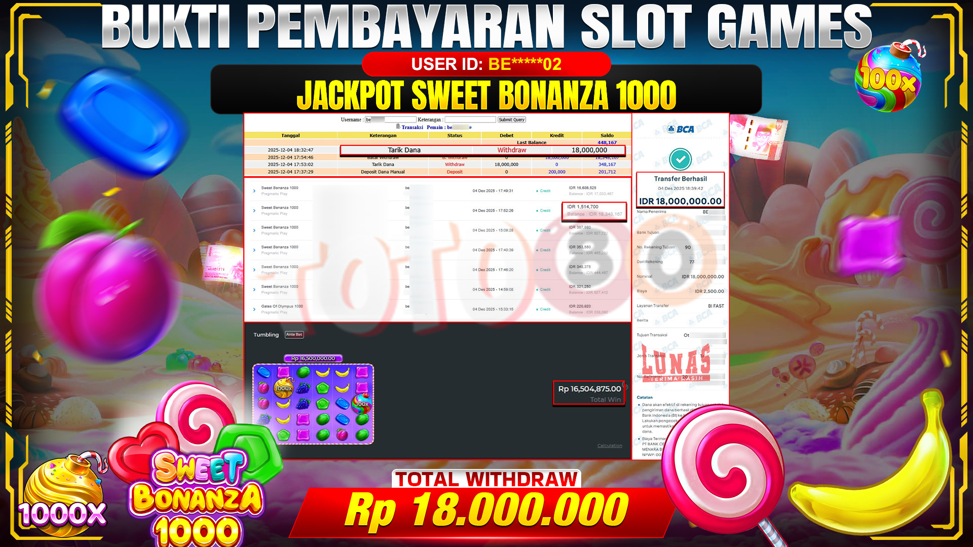 🎉 TOTO80 – JACKPOT SLOT SWEET BONANZA RP. 18,000,000,- TELAH DIBAYARKAN! 🎉