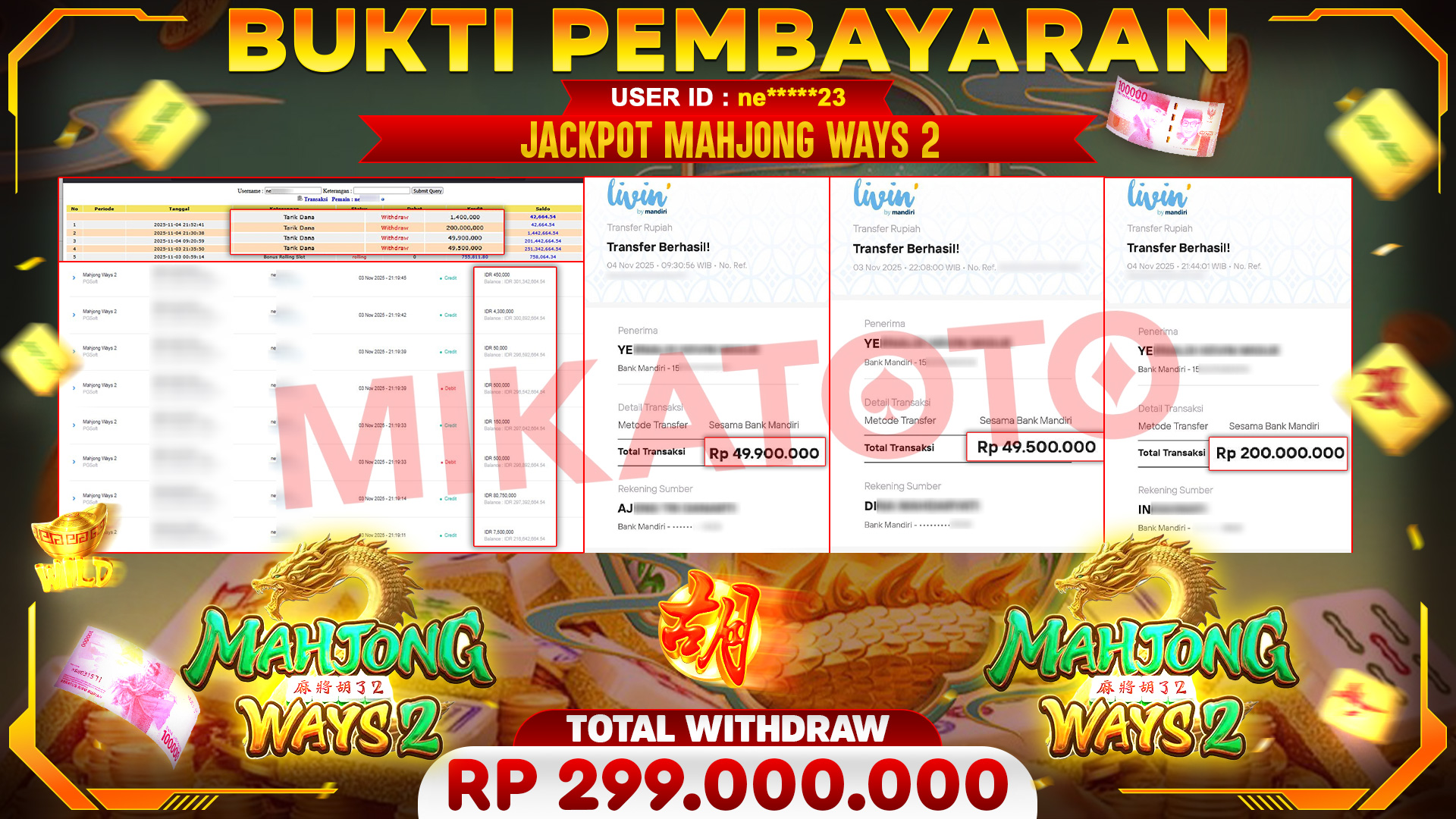 🏆 SELAMAT KEPADA PEMENANG JACKPOT DI Mahjong Ways 2 - PGSoft 299,000,000🏆