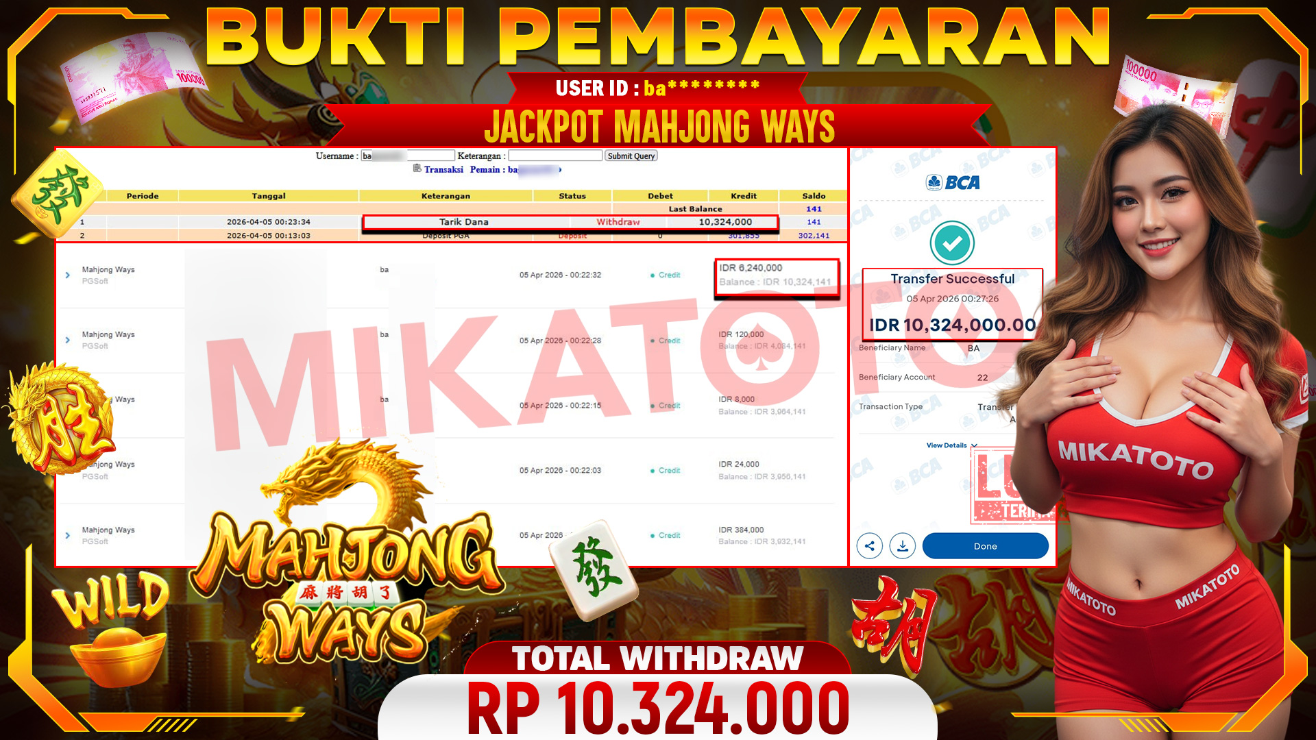 🏆 SELAMAT KEPADA PEMENANG JACKPOT DI Mahjong Ways - PGSoft 10,324,000🏆