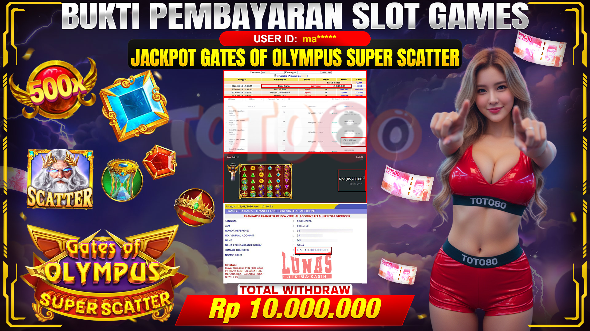 💰🎉 TOTO80 – JACKPOT SLOT GATES OF OLYMPUS SUPER SCATTER RP. 10,000,000,-  TELAH DIBAYARKAN!💰🎉