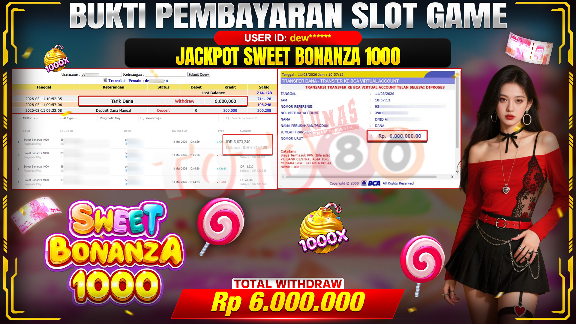 🎉 TOTO80 – JACKPOT SLOT SWEET BONANZA 1000 . 6,000,000,- TELAH DIBAYARKAN! 🎉