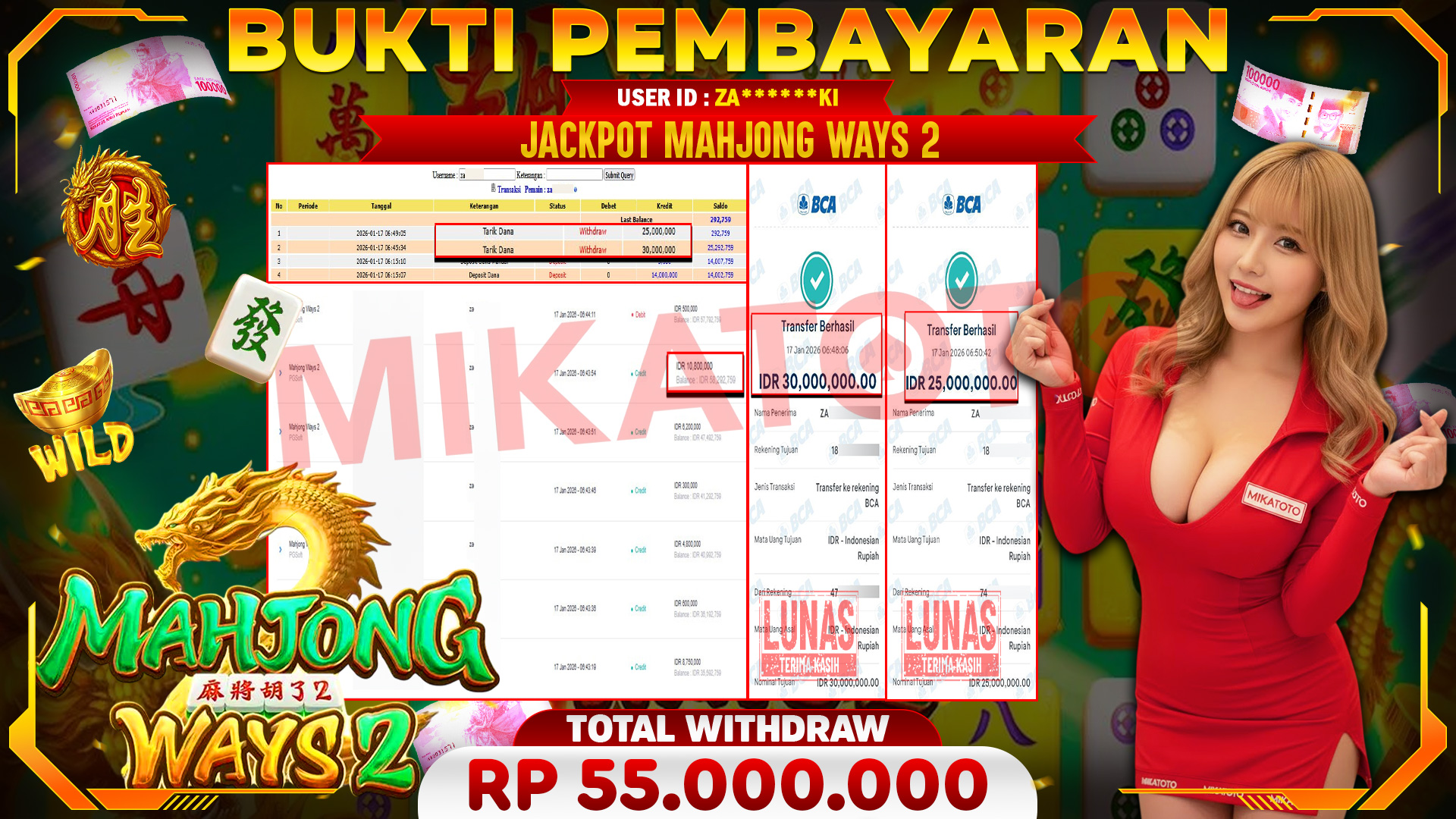 🏆 SELAMAT KEPADA PEMENANG JACKPOT DI Mahjong Ways 2 - PGSoft 55,000,000🏆