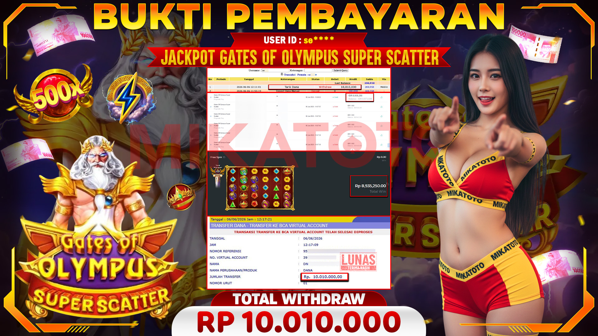 🏆 SELAMAT KEPADA PEMENANG JACKPOT DI Gates Of Olympus Super Scatter - Pragmatic Play 10,010,000🏆