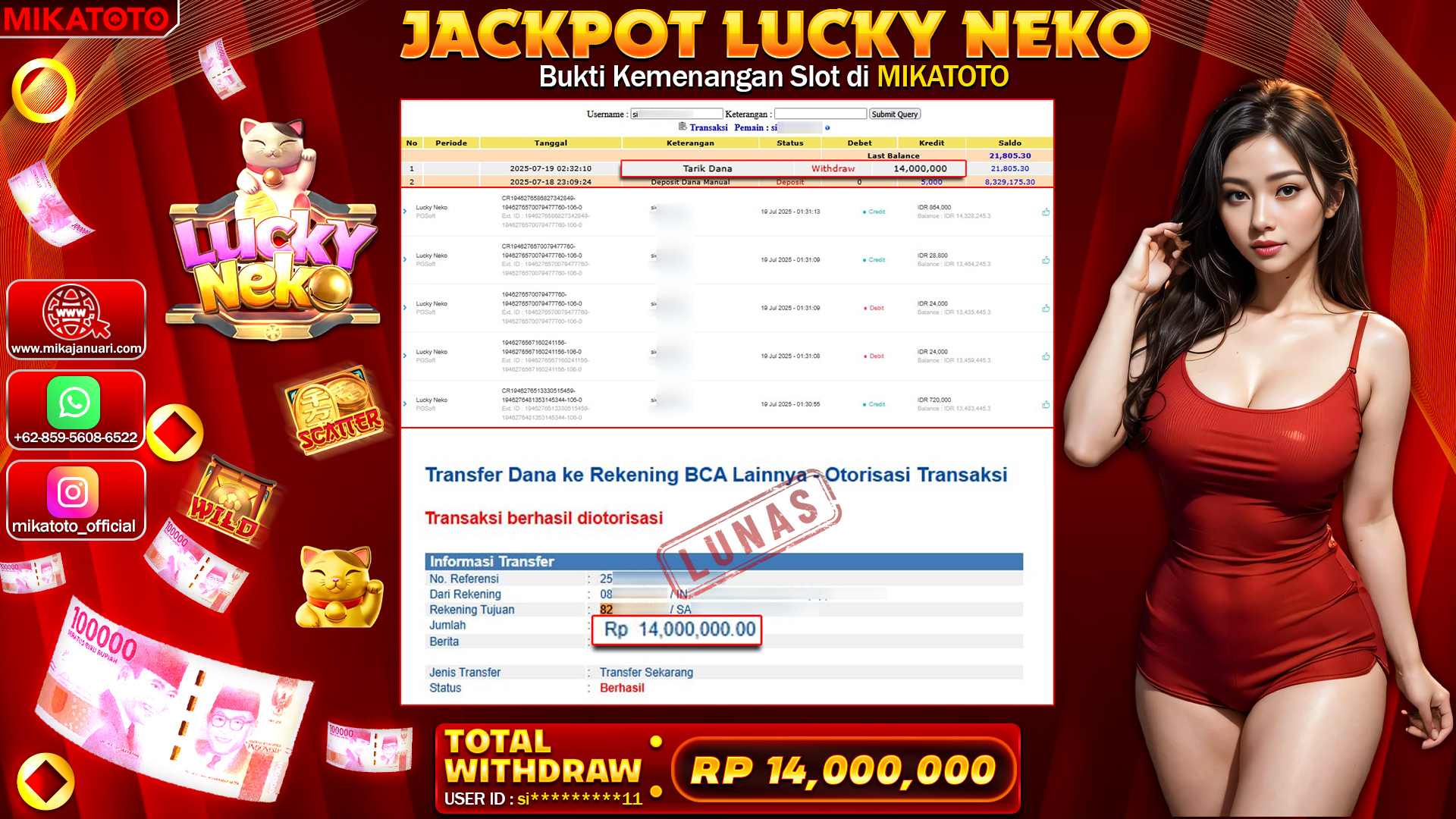 🏆 SELAMAT KEPADA PEMENANG JACKPOT DI  Lucky Neko 14,000,000🏆